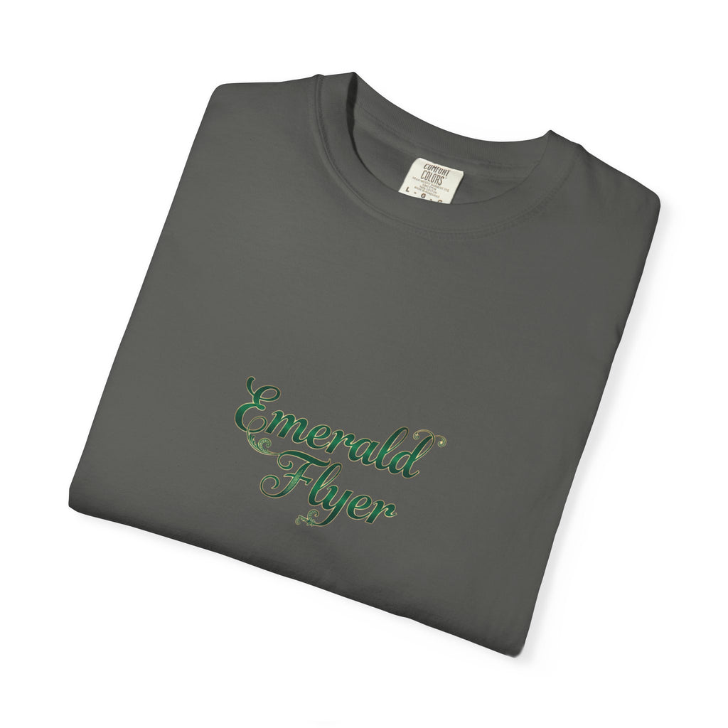 Emerald Flyer T-Shirt — "Born To Fly" Winged Emerald Graphic Tee