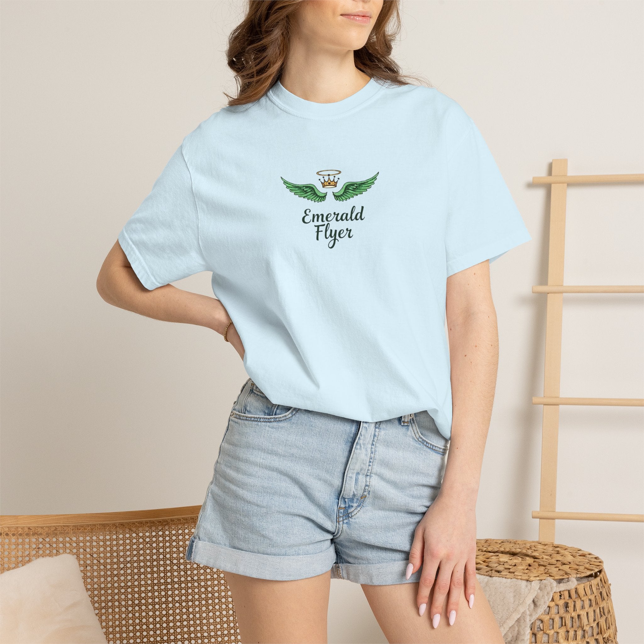 Emerald Flyer T-Shirt – 'Born to Fly' Winged Crown Graphic Tee