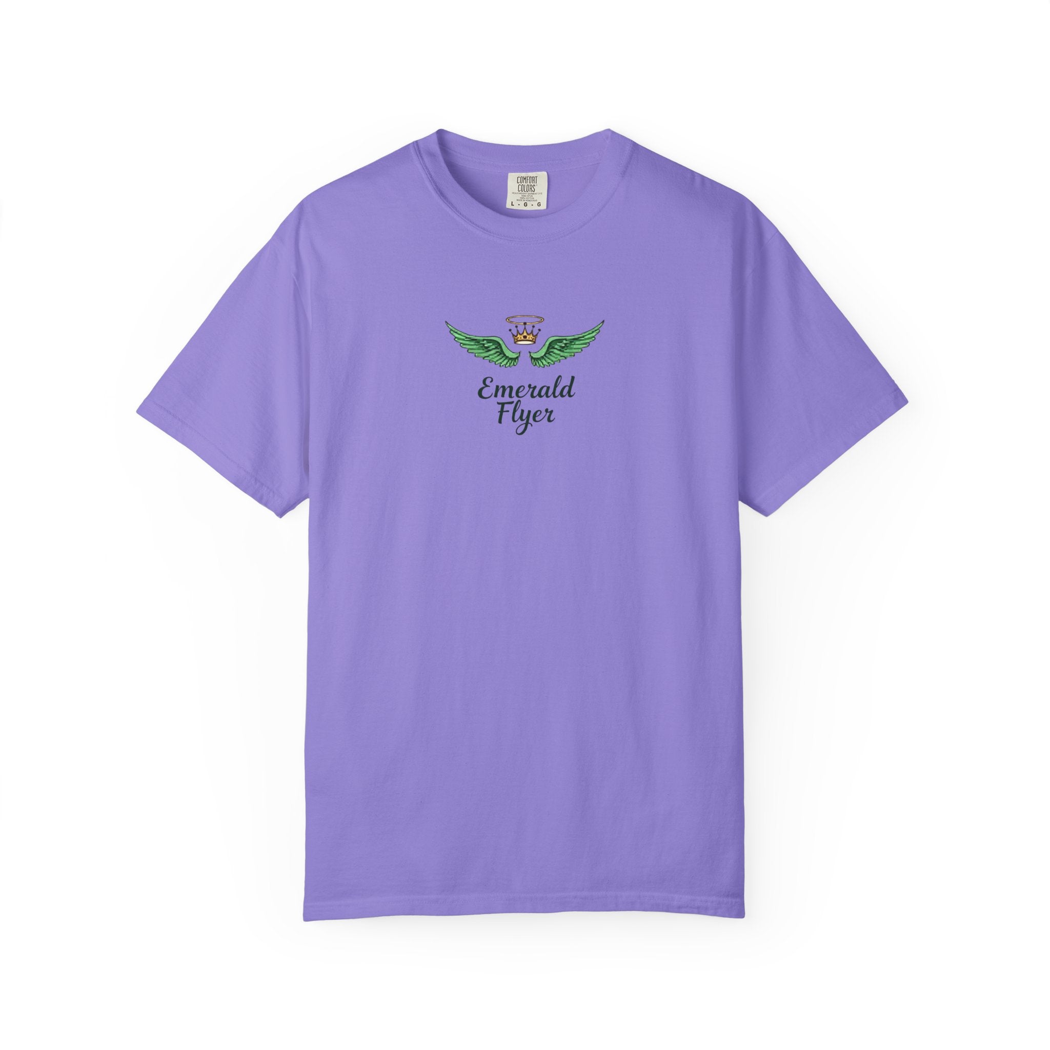 Emerald Flyer T-Shirt – 'Born to Fly' Winged Crown Graphic Tee