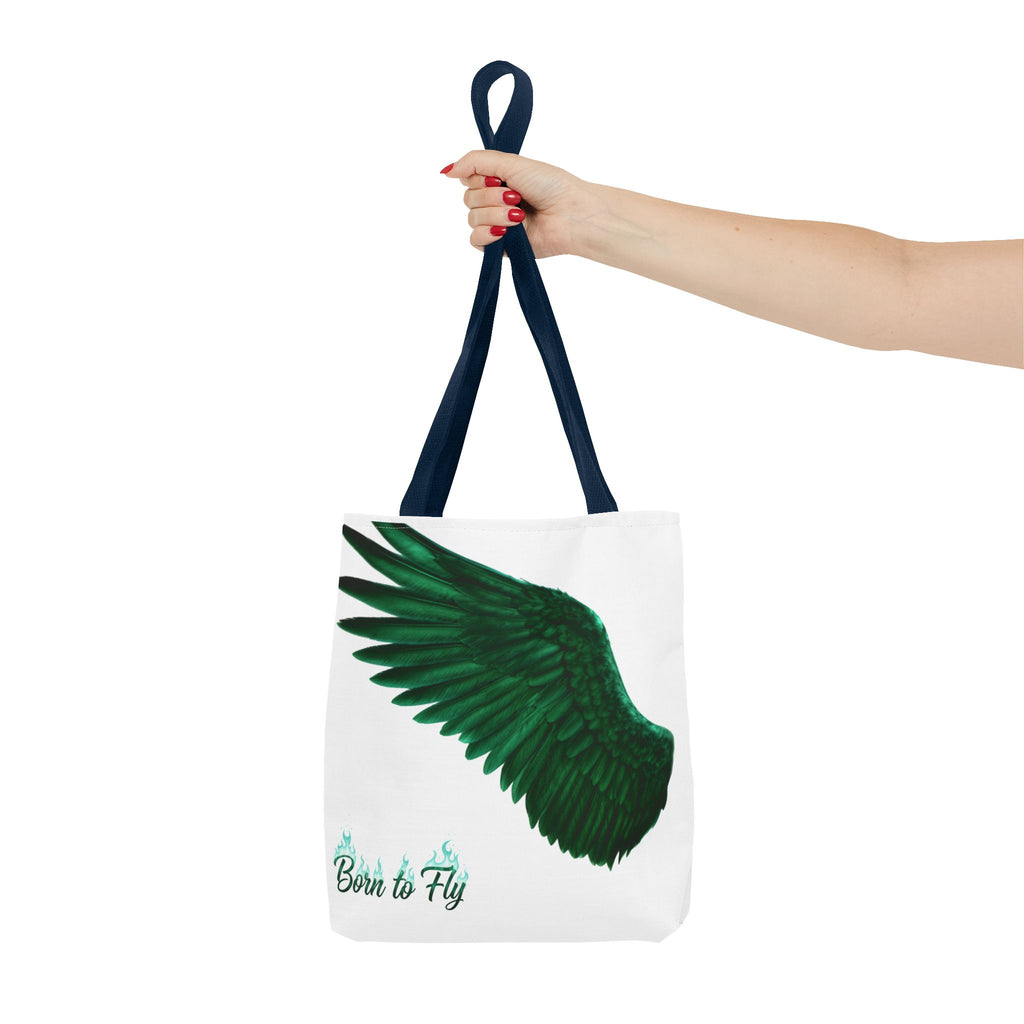 Emerald Wings Tote Bag — "Born to Fly" / "Emerald Flyer" Printed Tote
