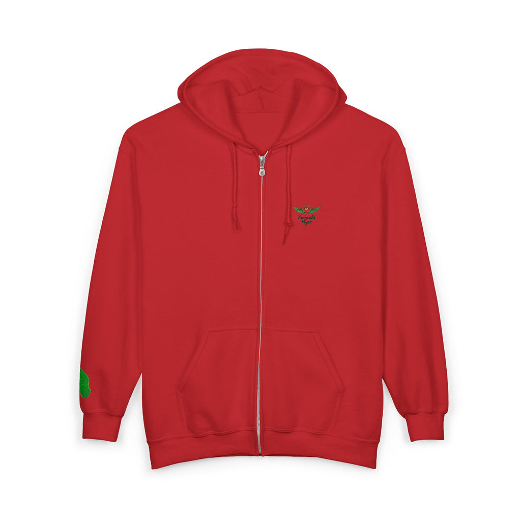 Emerald Flyer feather cuff zip hoodie