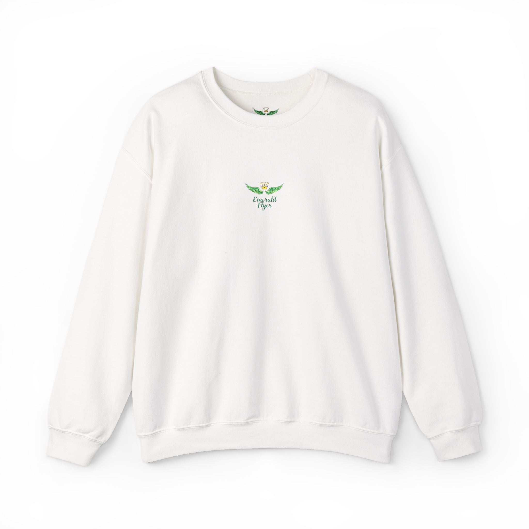White Crewneck Sweatshirt with Tiny Green Plant Embroidery – “Plant Babe” Minimal Floral Design