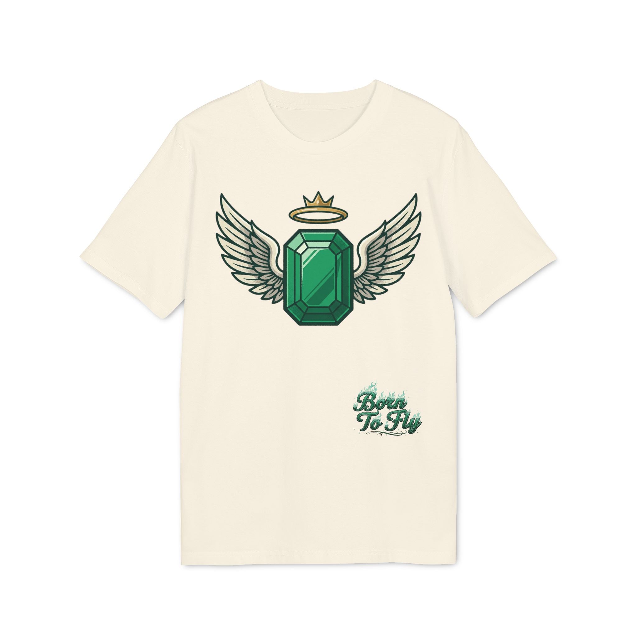 Emerald Flyer T-Shirt — Winged Gem Graphic "Born To Fly"