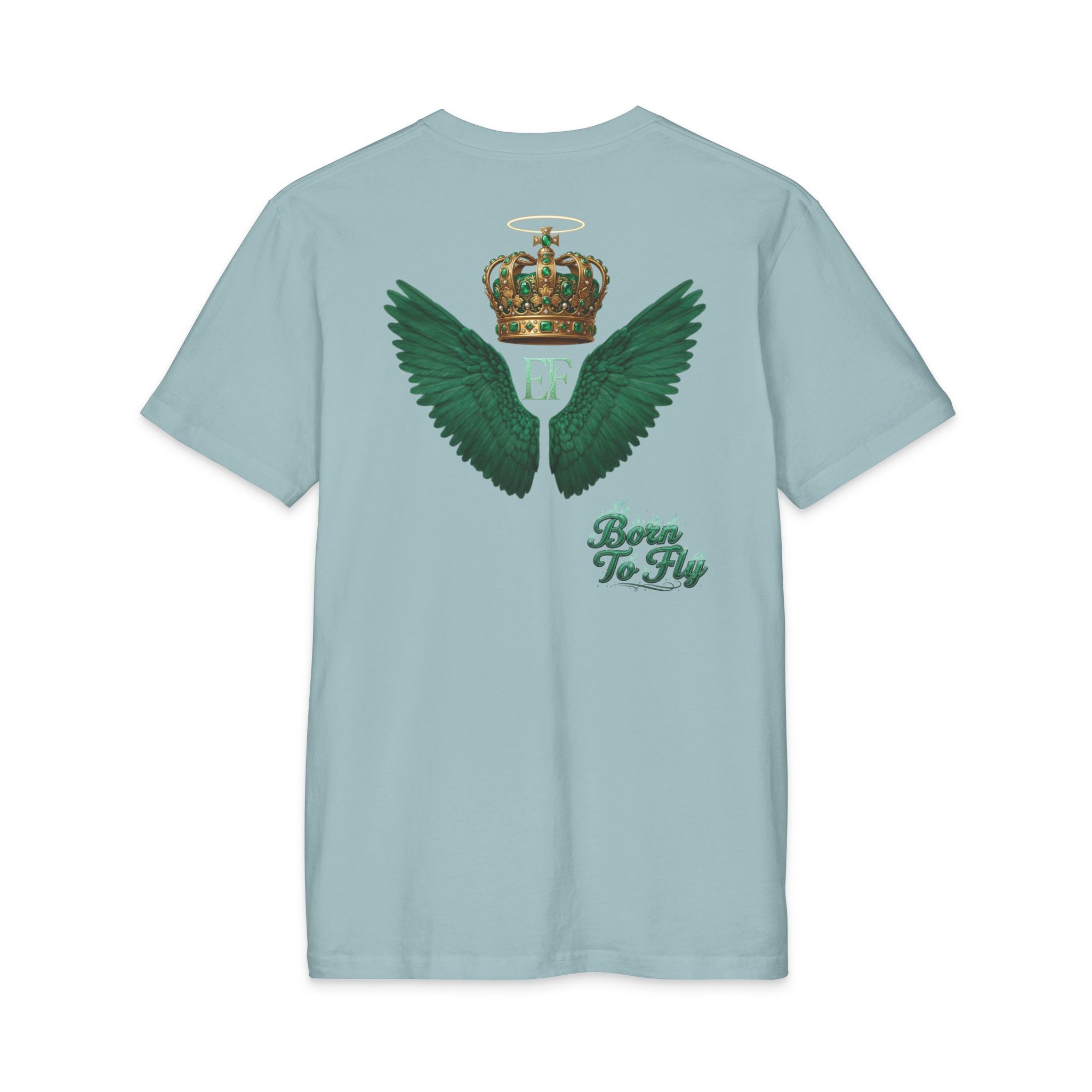 Emerald Flyer Tee — 'Born to Fly' Crown & Wings Graphic T-Shirt