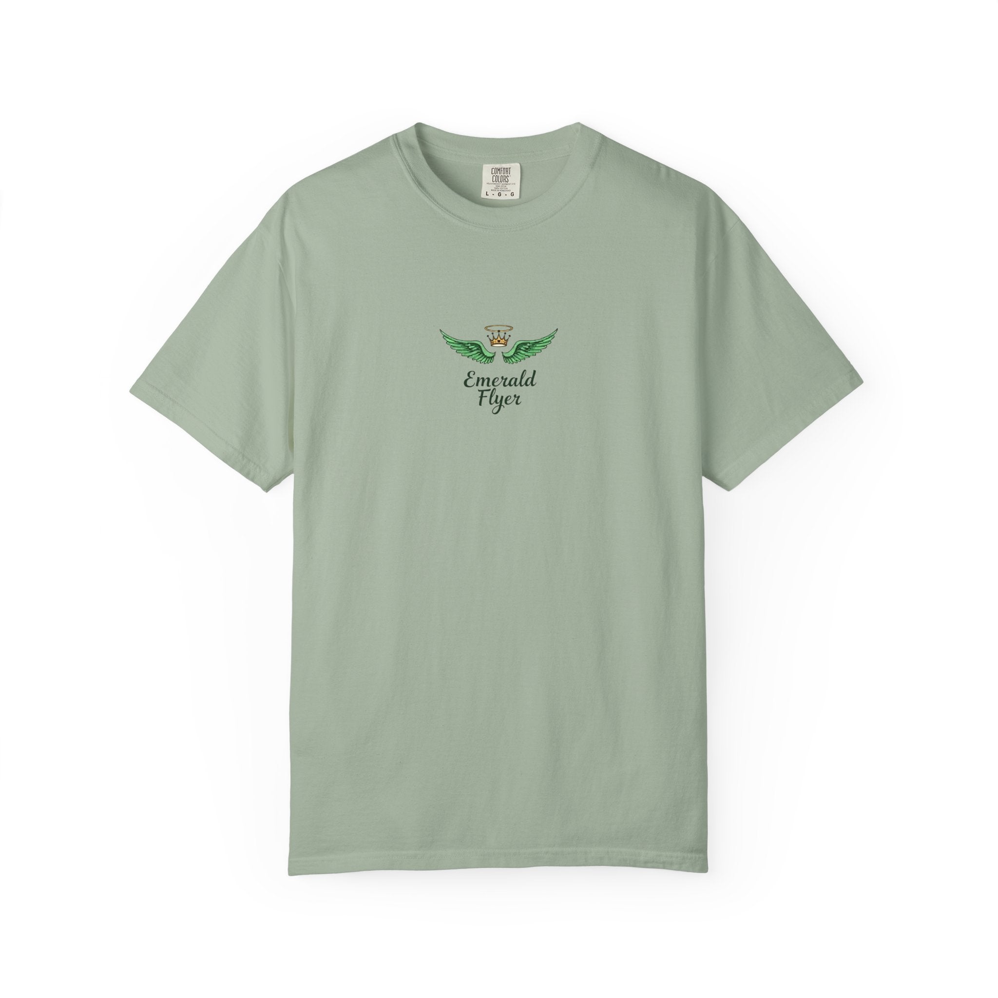 Emerald Tiger T‑Shirt — Green Winged Crown 'Born to Fly' Graphic Tee