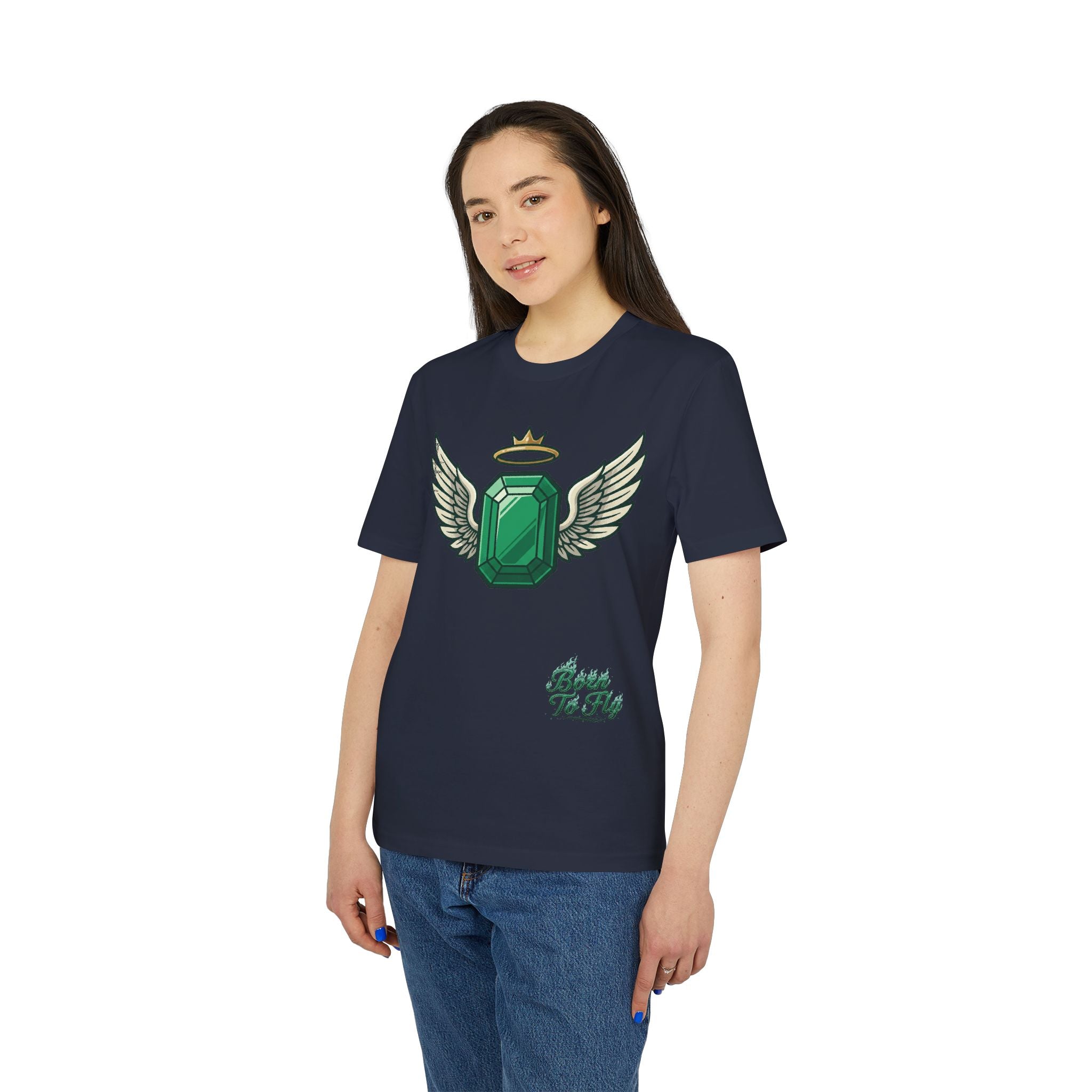 Emerald Flyer T-Shirt — Winged Gem Graphic "Born To Fly"