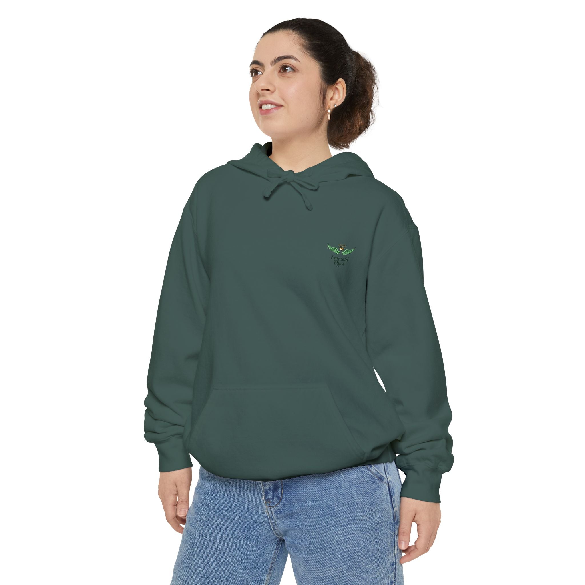Minimal Plant Logo Hoodie — Small Green Leaf Chest Design