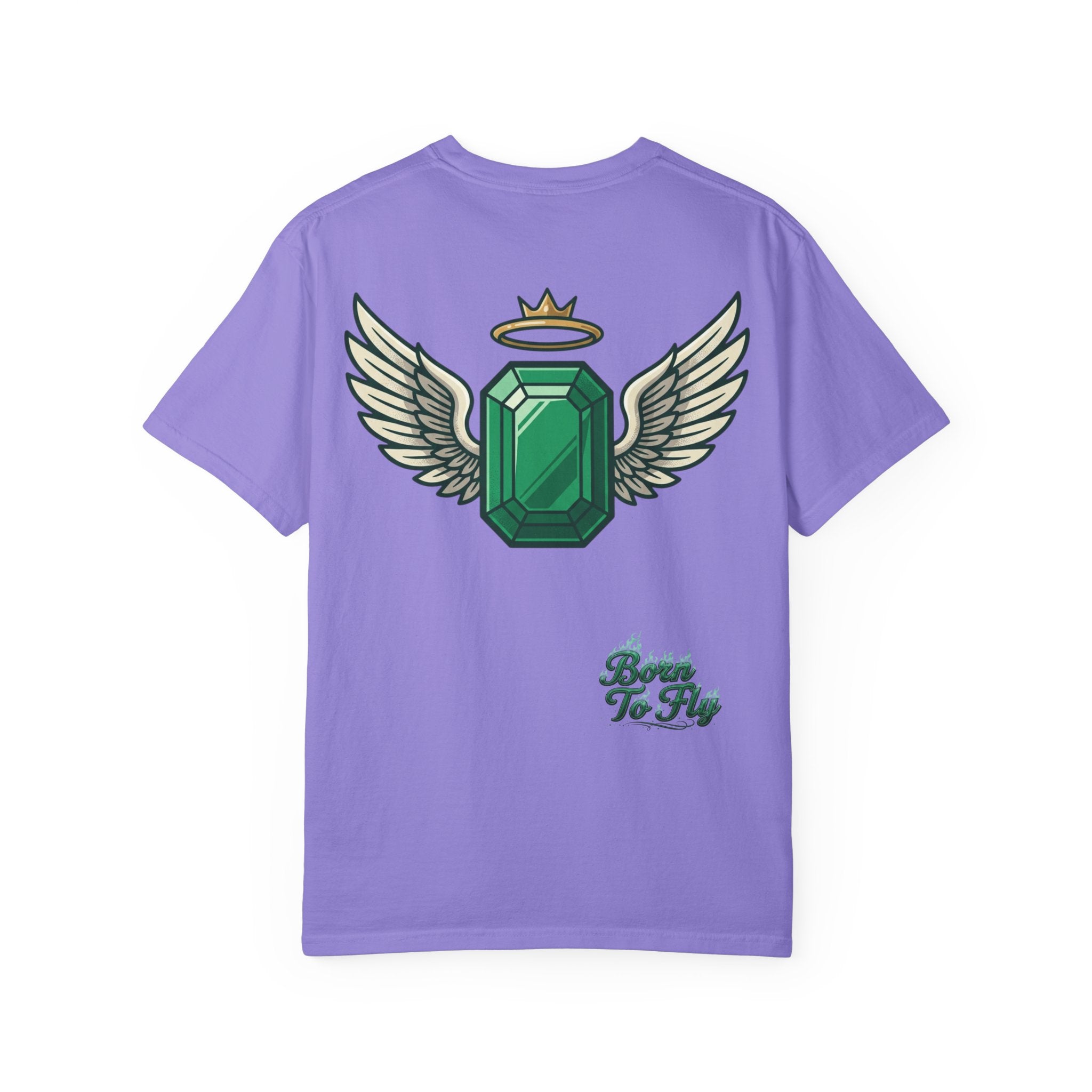 Emerald Flyer T-Shirt — "Born To Fly" Winged Emerald Graphic Tee