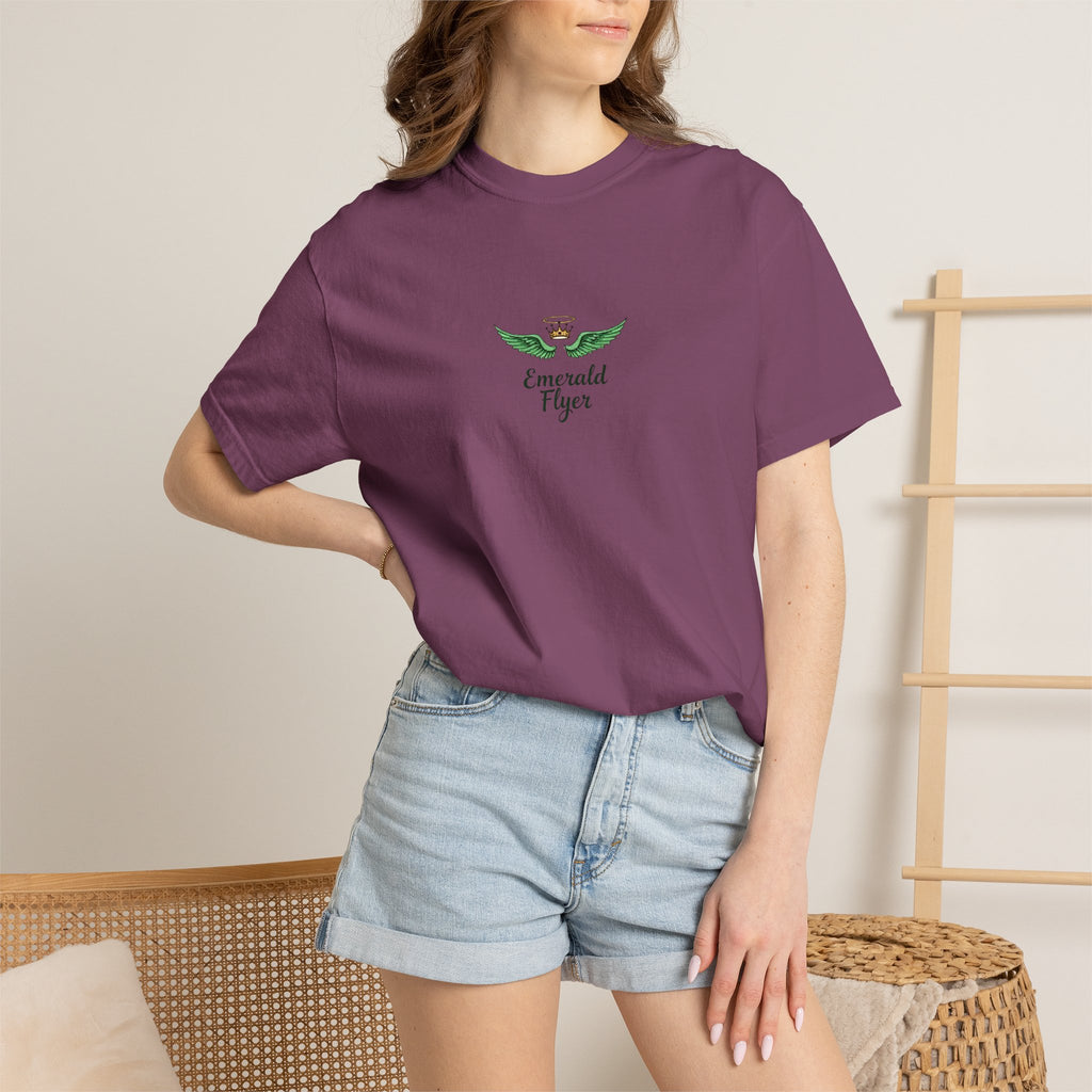 Emerald Tiger T‑Shirt — Green Winged Crown 'Born to Fly' Graphic Tee