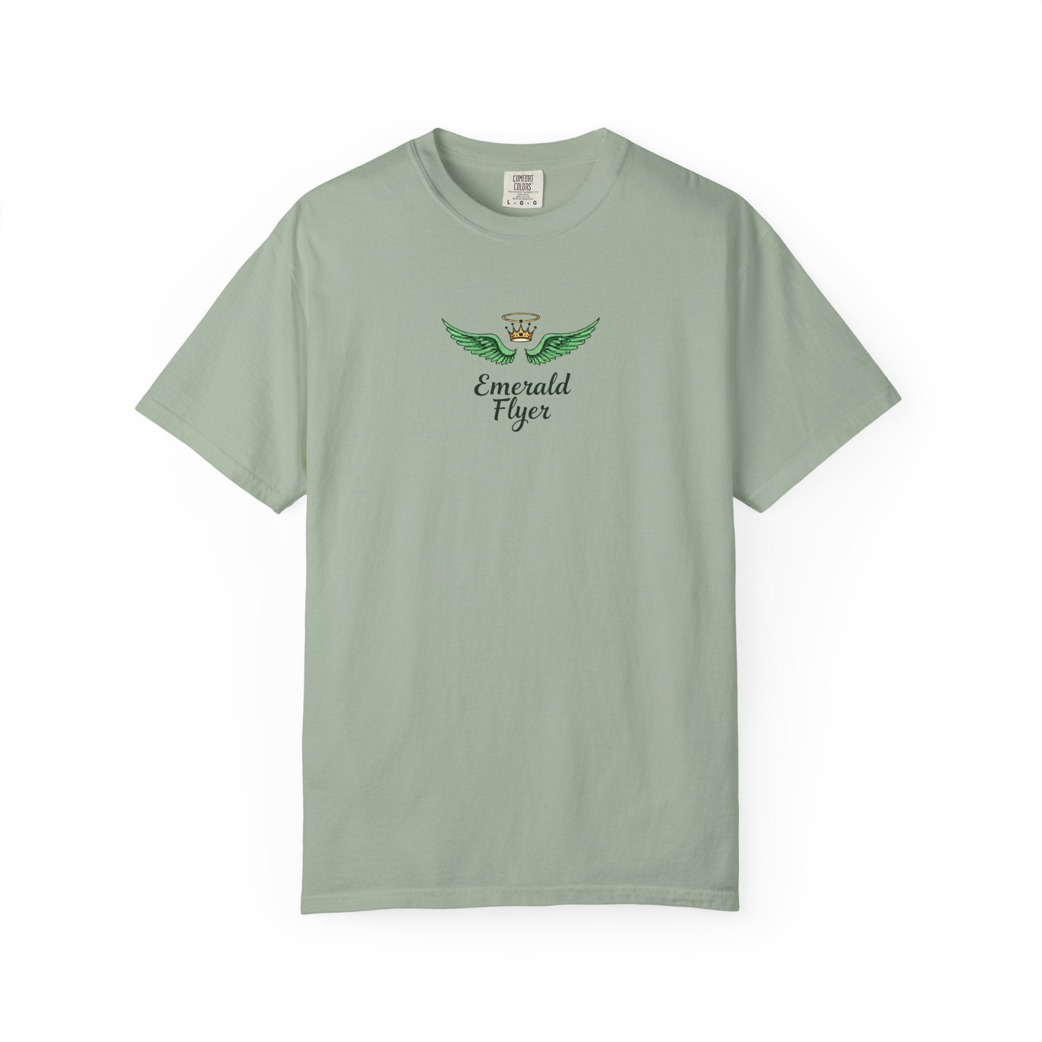 Emerald Flyer T-Shirt – 'Born to Fly' Winged Crown Graphic Tee