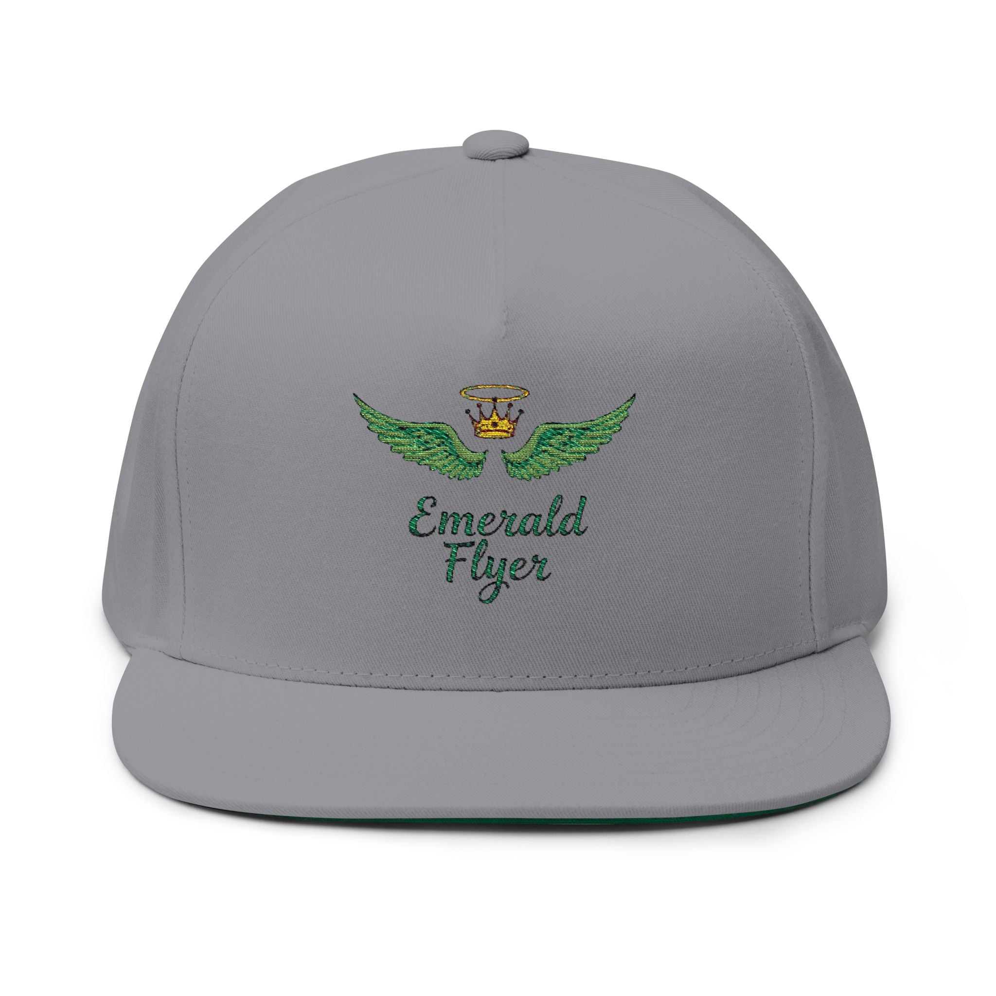 Emerald Flyer winged crown embroidery Flat Bill Cap | baseball snapback