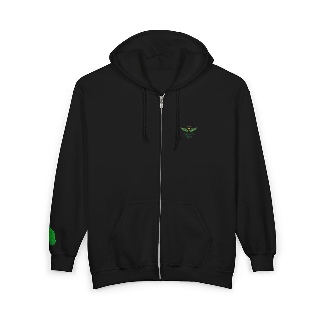 Emerald Flyer feather cuff zip hoodie