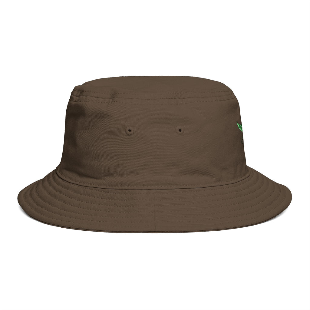Emerald Tiger Brown Bucket Hat — Embroidered Green Winged Tiger Logo