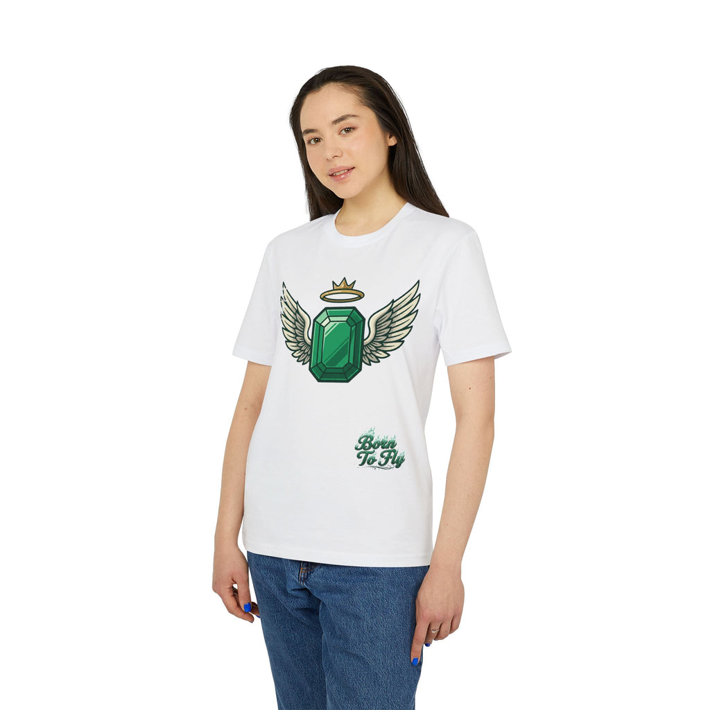 Emerald Flyer T-Shirt — Winged Gem Graphic "Born To Fly"