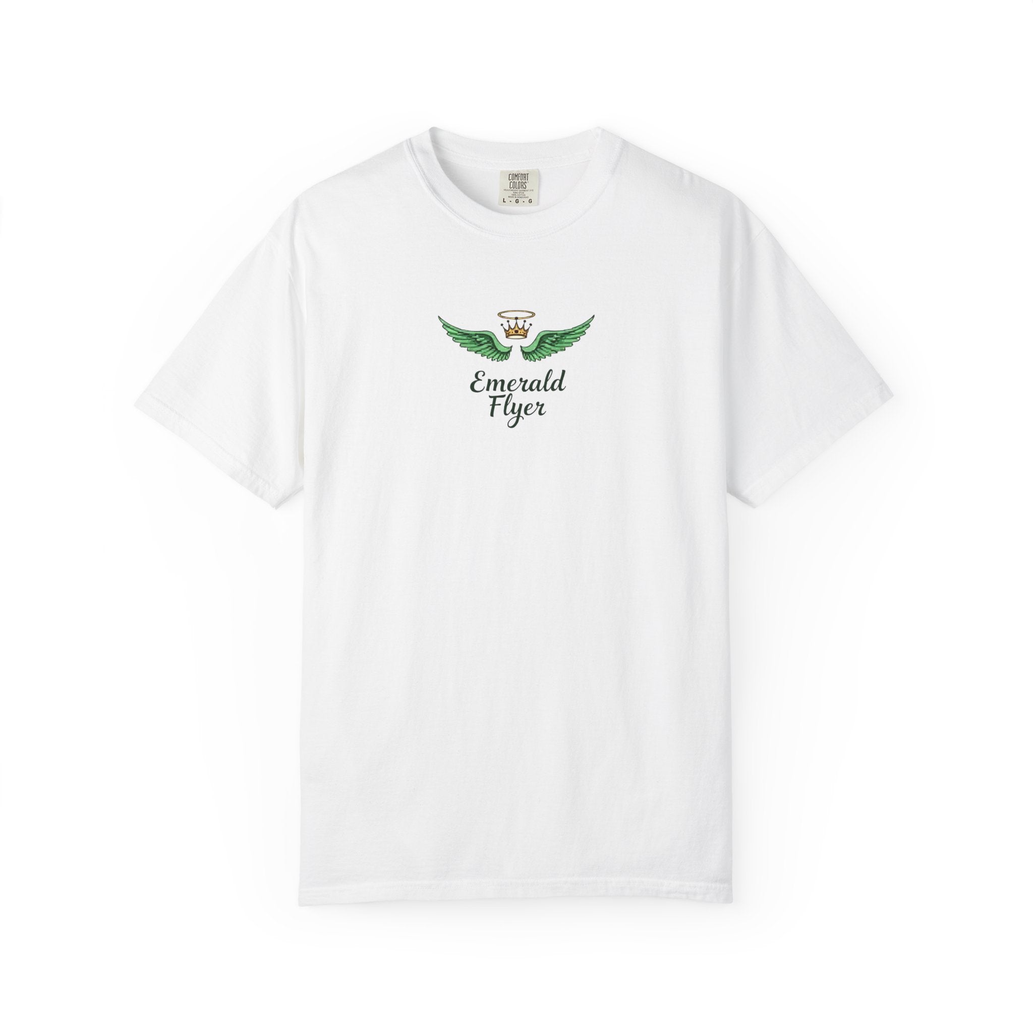 Emerald Flyer T-Shirt – 'Born to Fly' Winged Crown Graphic Tee