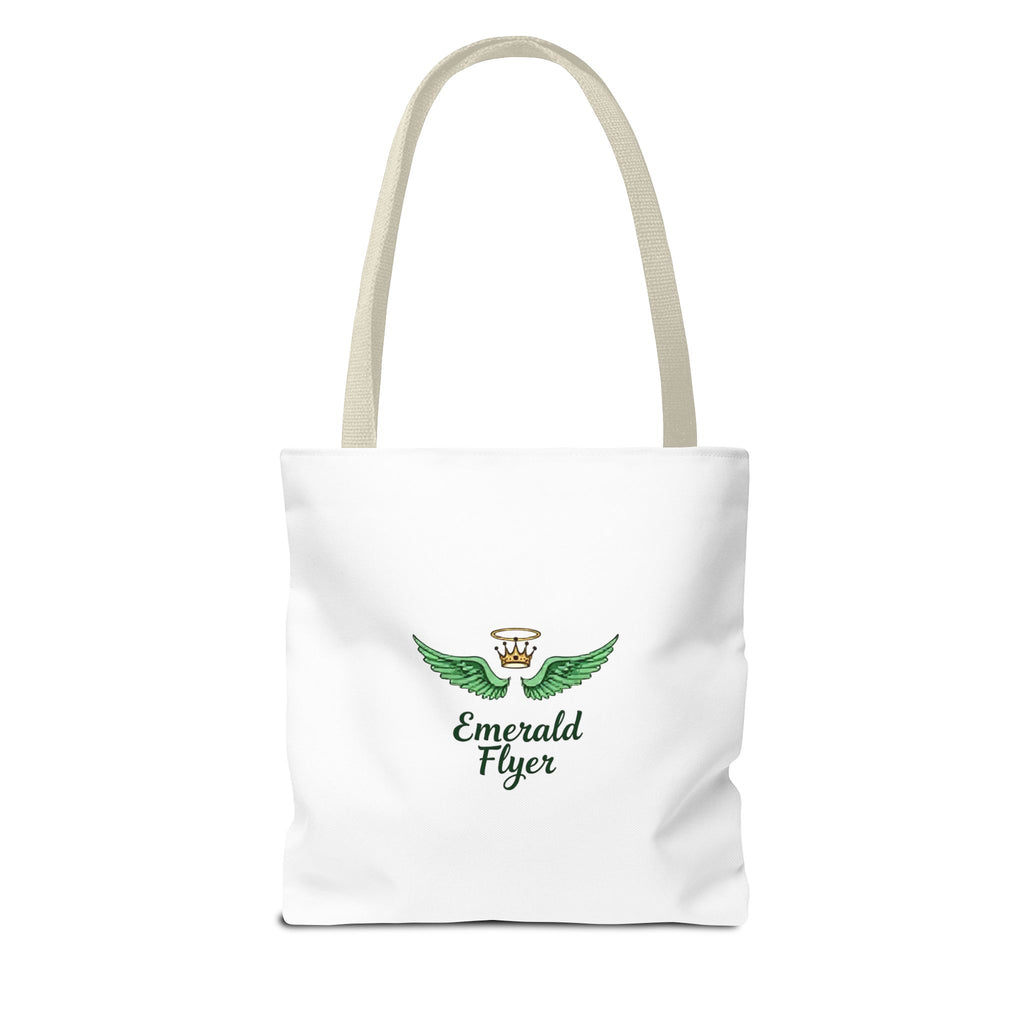 Emerald Wings Tote Bag — "Born to Fly" / "Emerald Flyer" Printed Tote