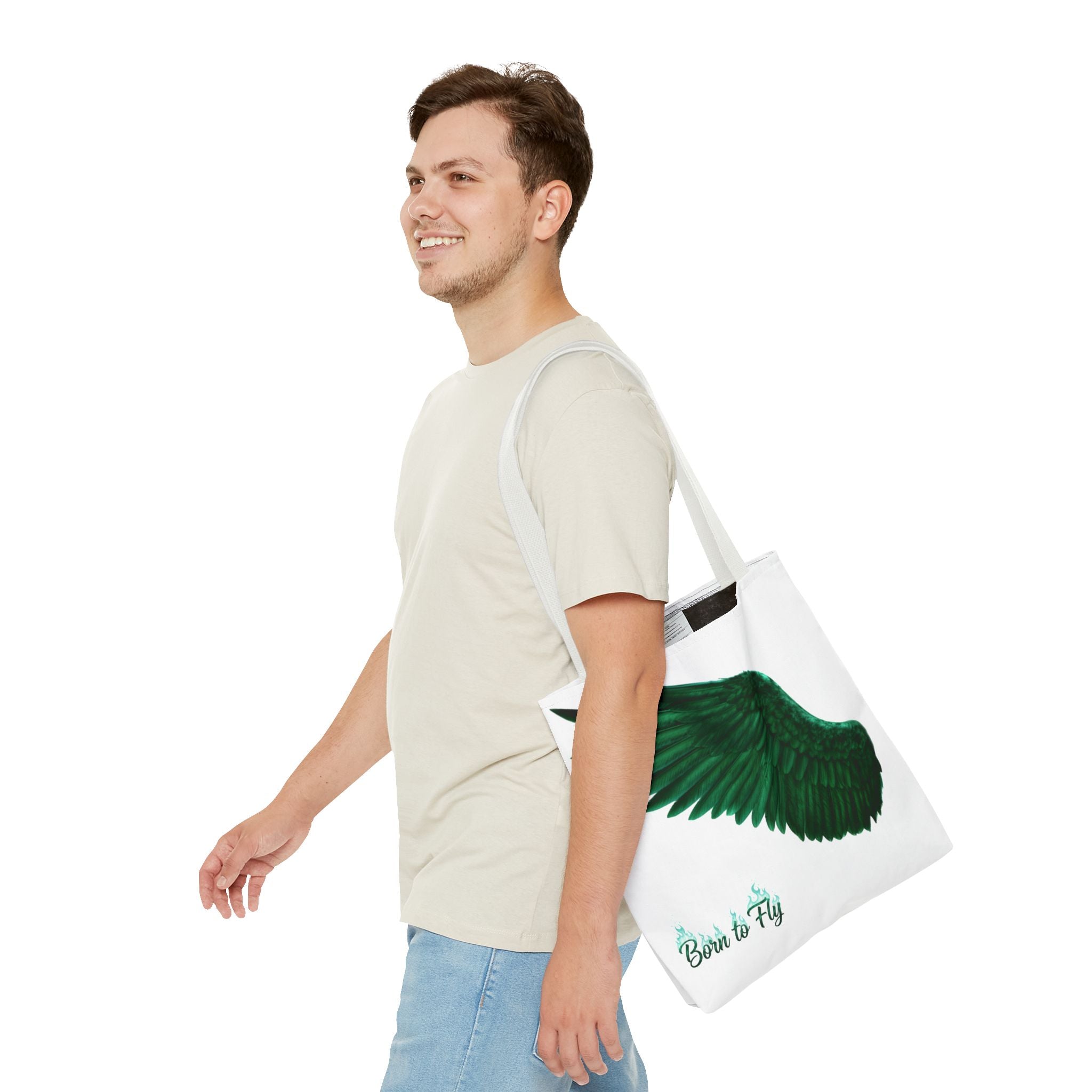 Emerald Wings Tote Bag — "Born to Fly" / "Emerald Flyer" Printed Tote