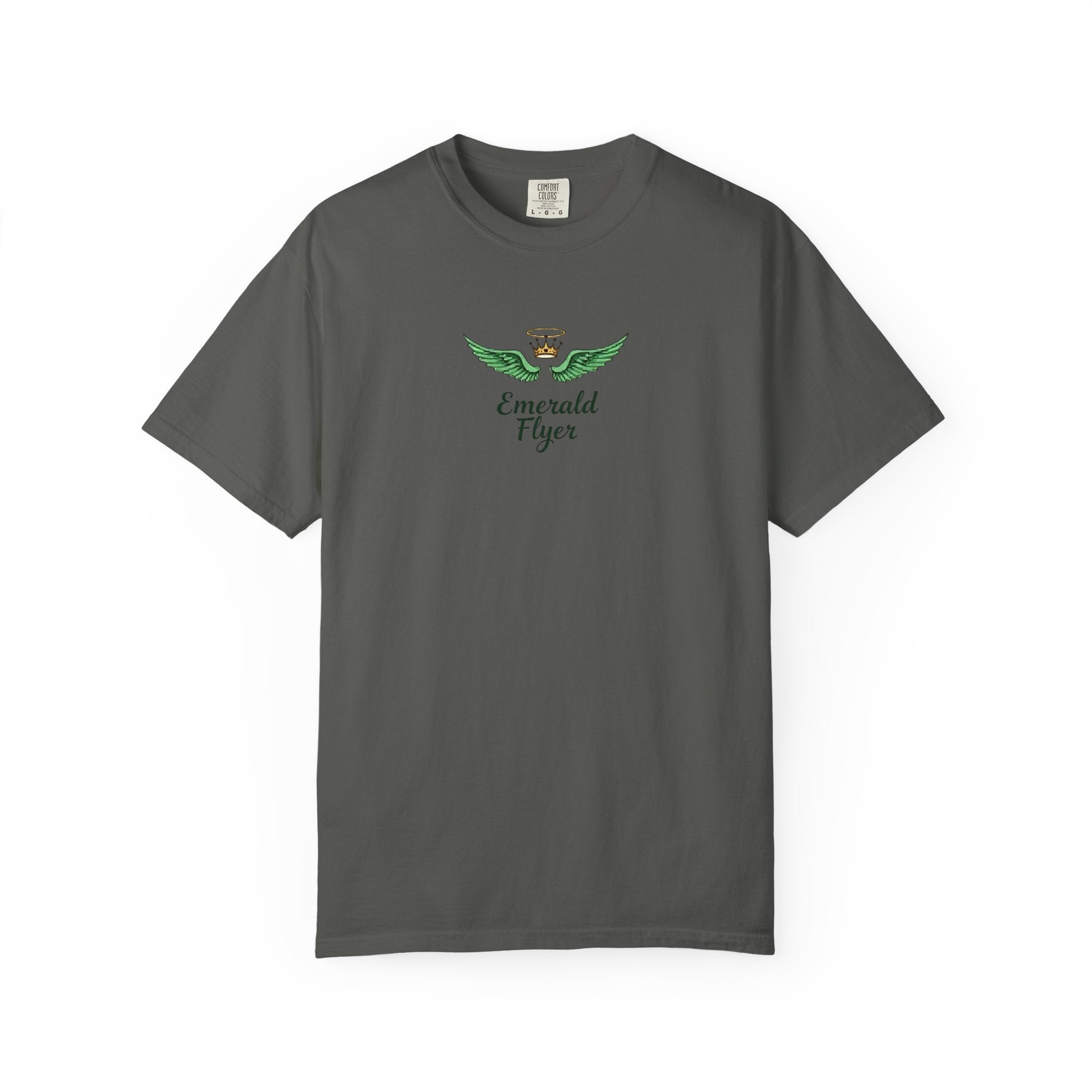 Emerald Flyer T-Shirt – 'Born to Fly' Winged Crown Graphic Tee