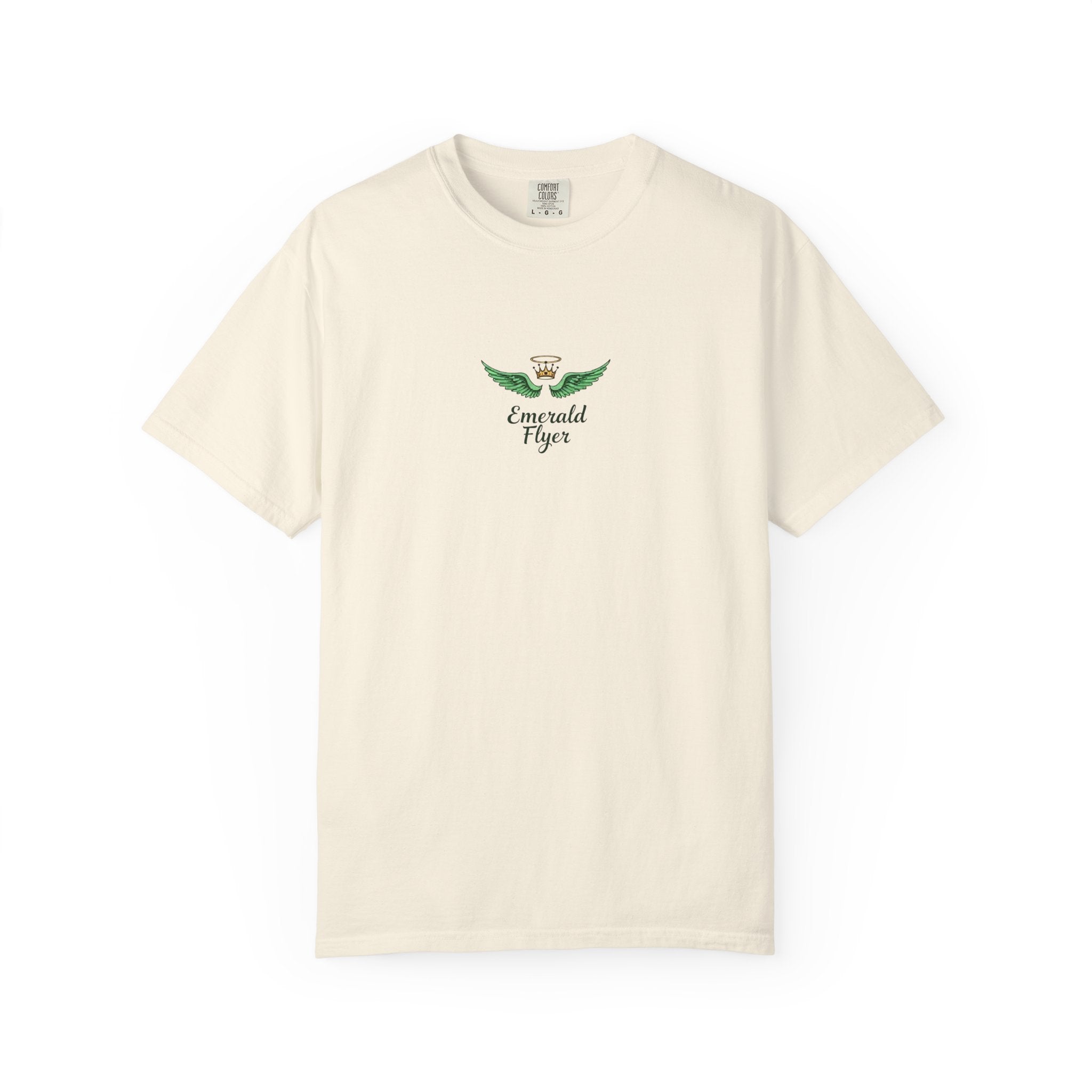 Emerald Tiger T‑Shirt — Green Winged Crown 'Born to Fly' Graphic Tee
