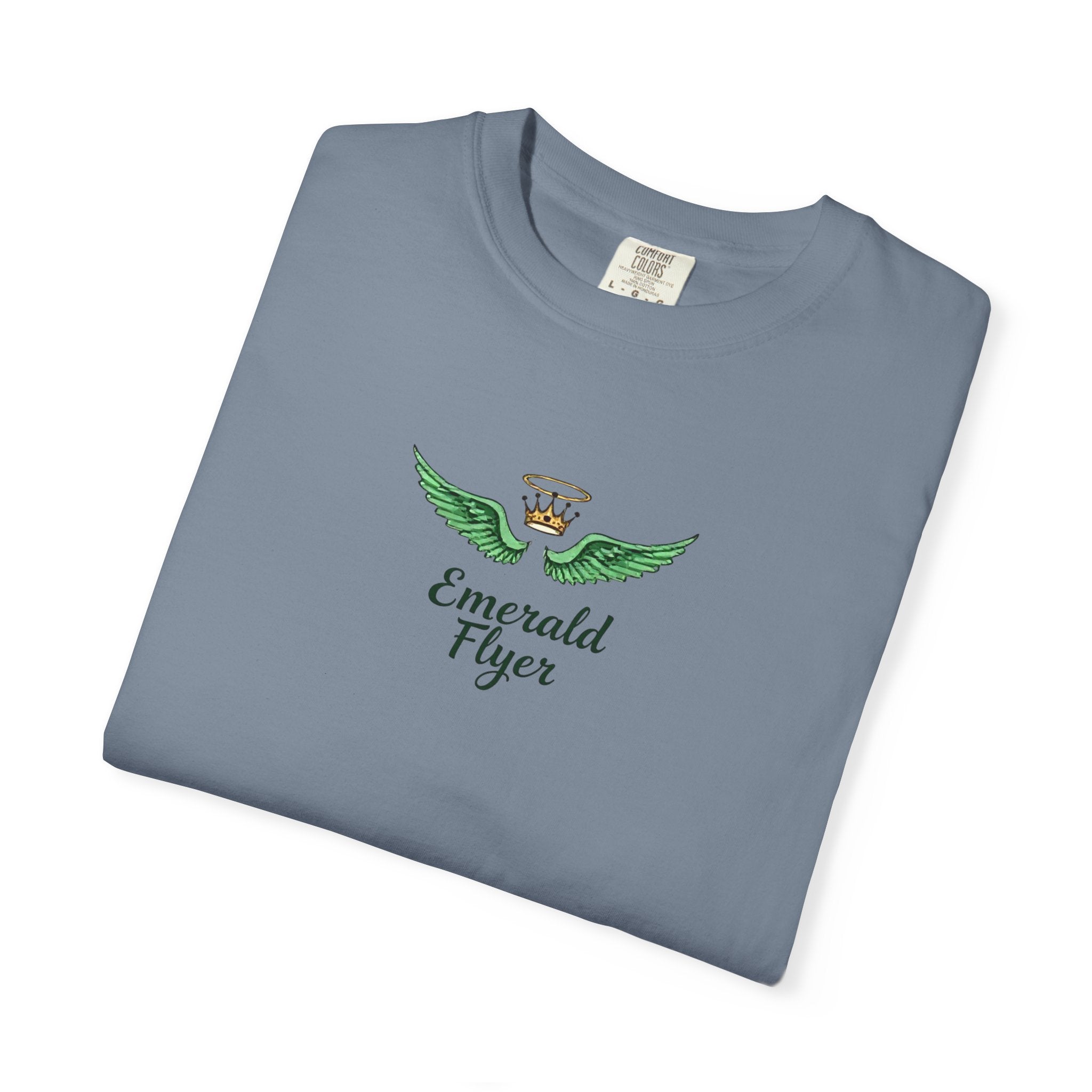 Emerald Flyer T-Shirt – 'Born to Fly' Winged Crown Graphic Tee
