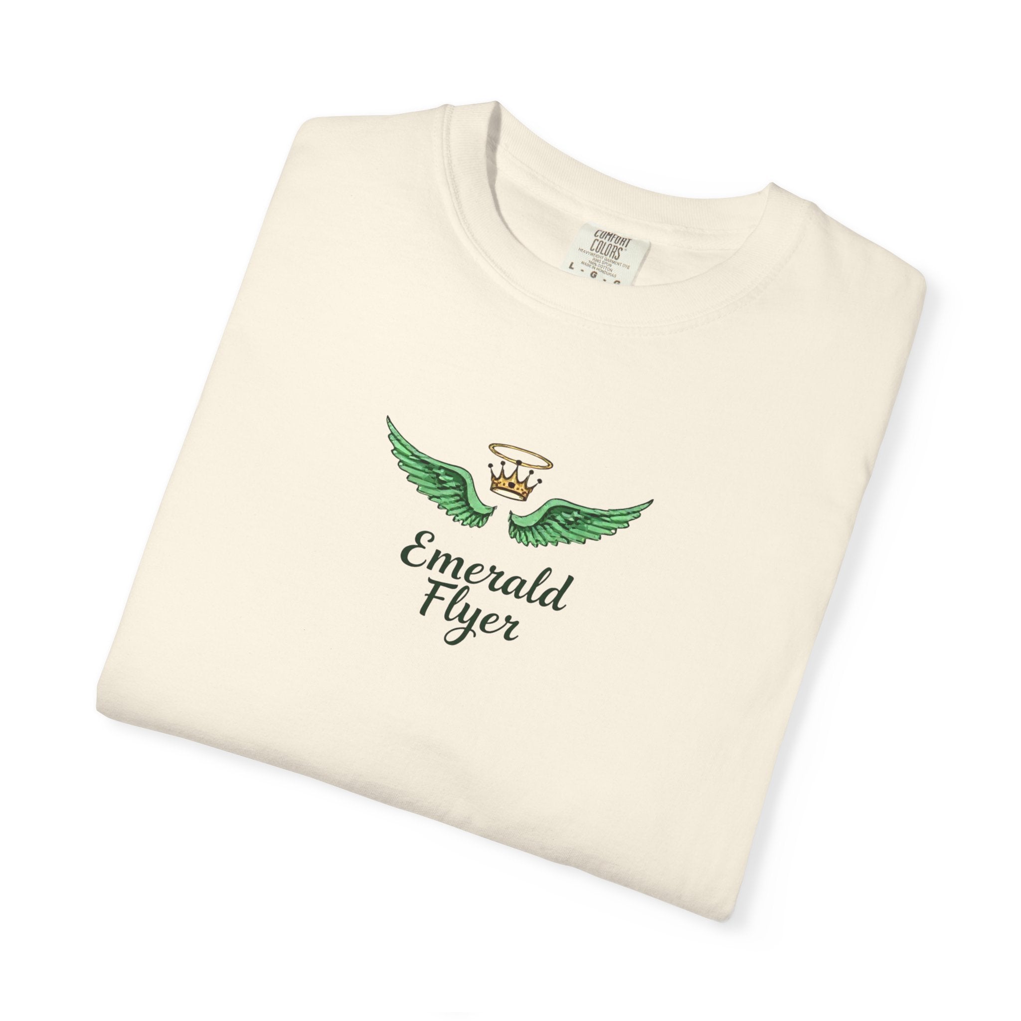 Emerald Flyer T-Shirt – 'Born to Fly' Winged Crown Graphic Tee