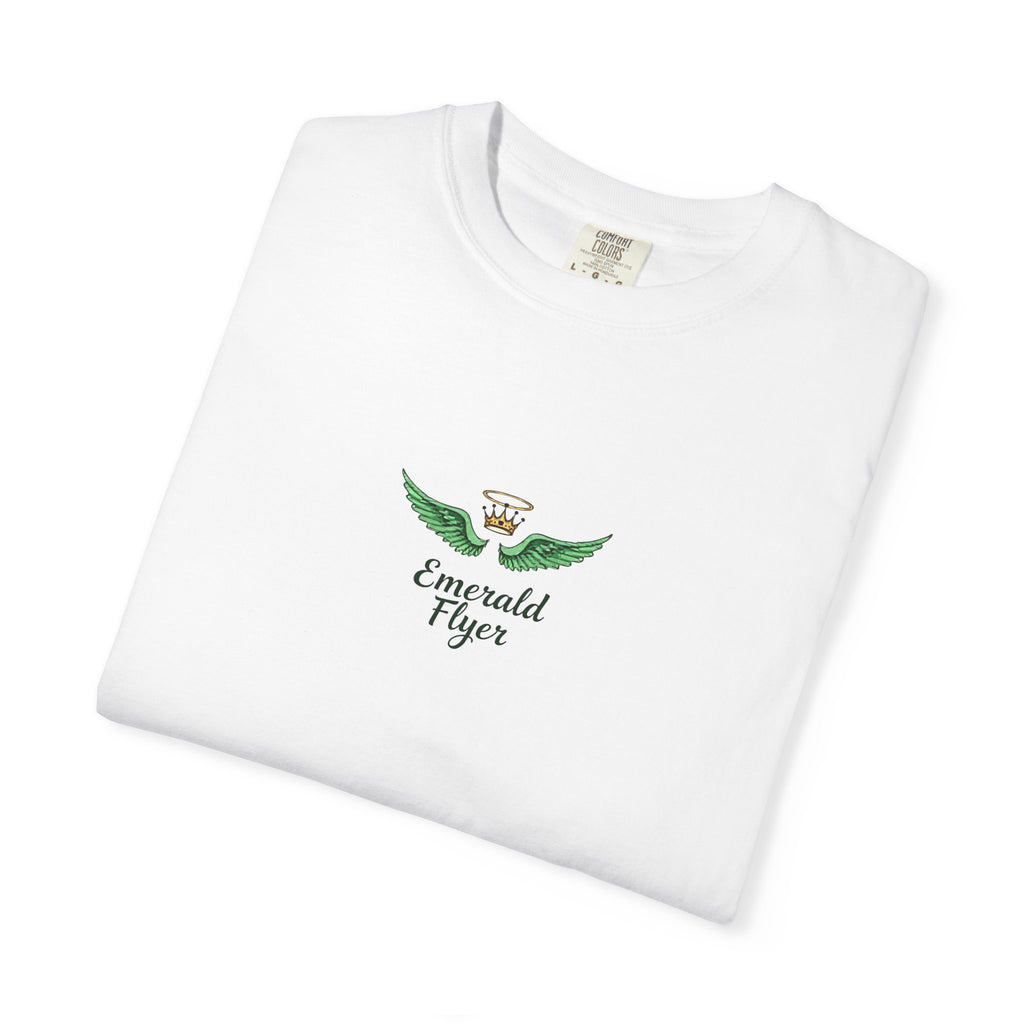 Emerald Tiger T‑Shirt — Green Winged Crown 'Born to Fly' Graphic Tee