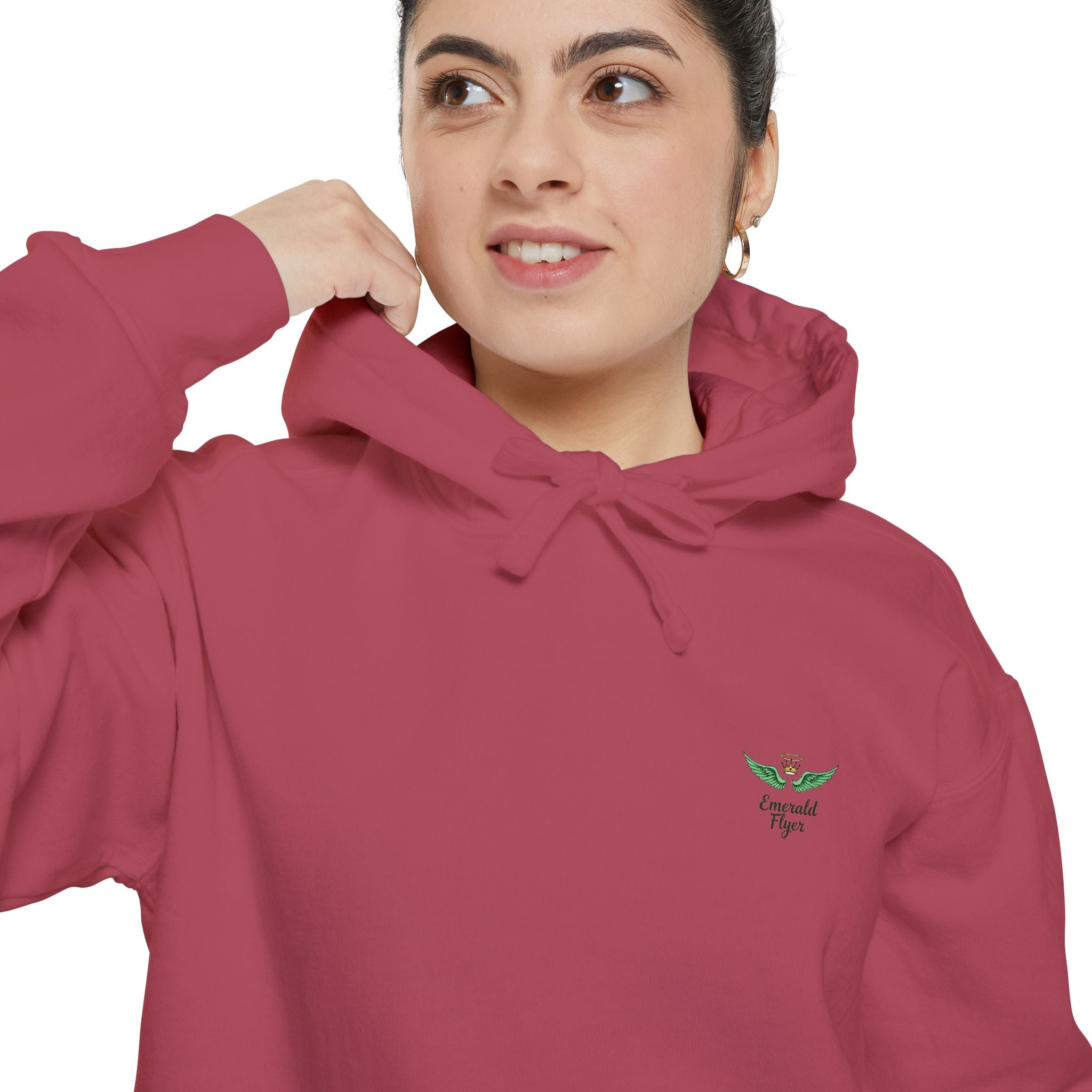 Minimal Plant Logo Hoodie — Small Green Leaf Chest Design