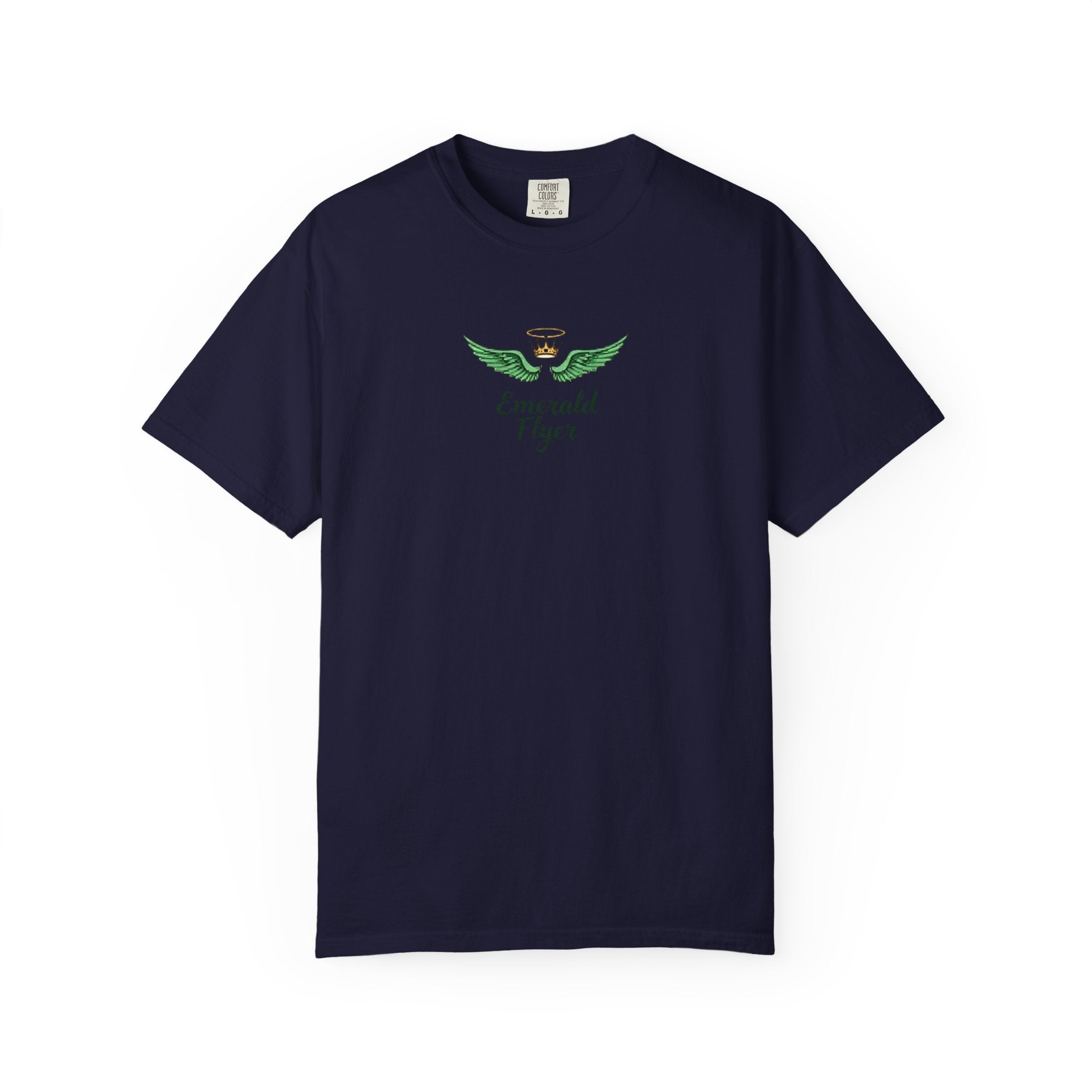 Emerald Flyer T-Shirt – 'Born to Fly' Winged Crown Graphic Tee