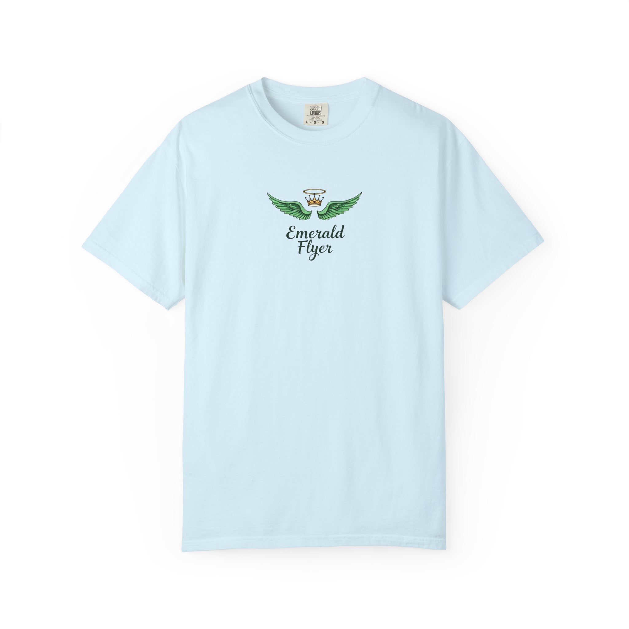 Emerald Flyer T-Shirt – 'Born to Fly' Winged Crown Graphic Tee