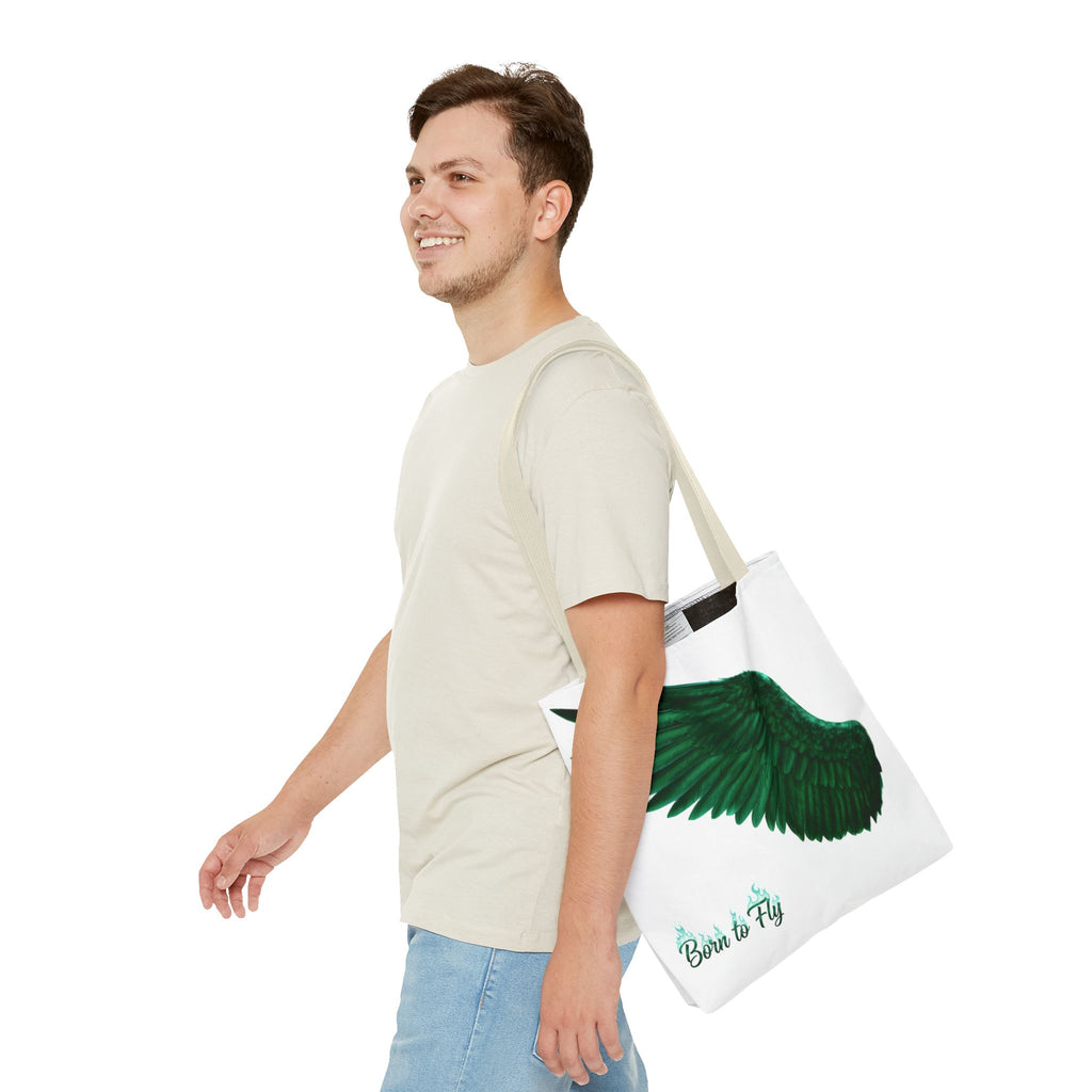 Emerald Wings Tote Bag — "Born to Fly" / "Emerald Flyer" Printed Tote