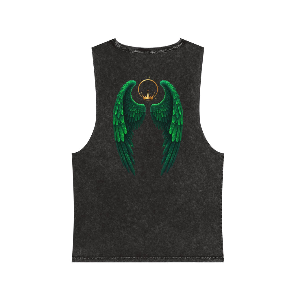 Born to Fly Tank Top — Green Angel Wings Stonewash Muscle Tee