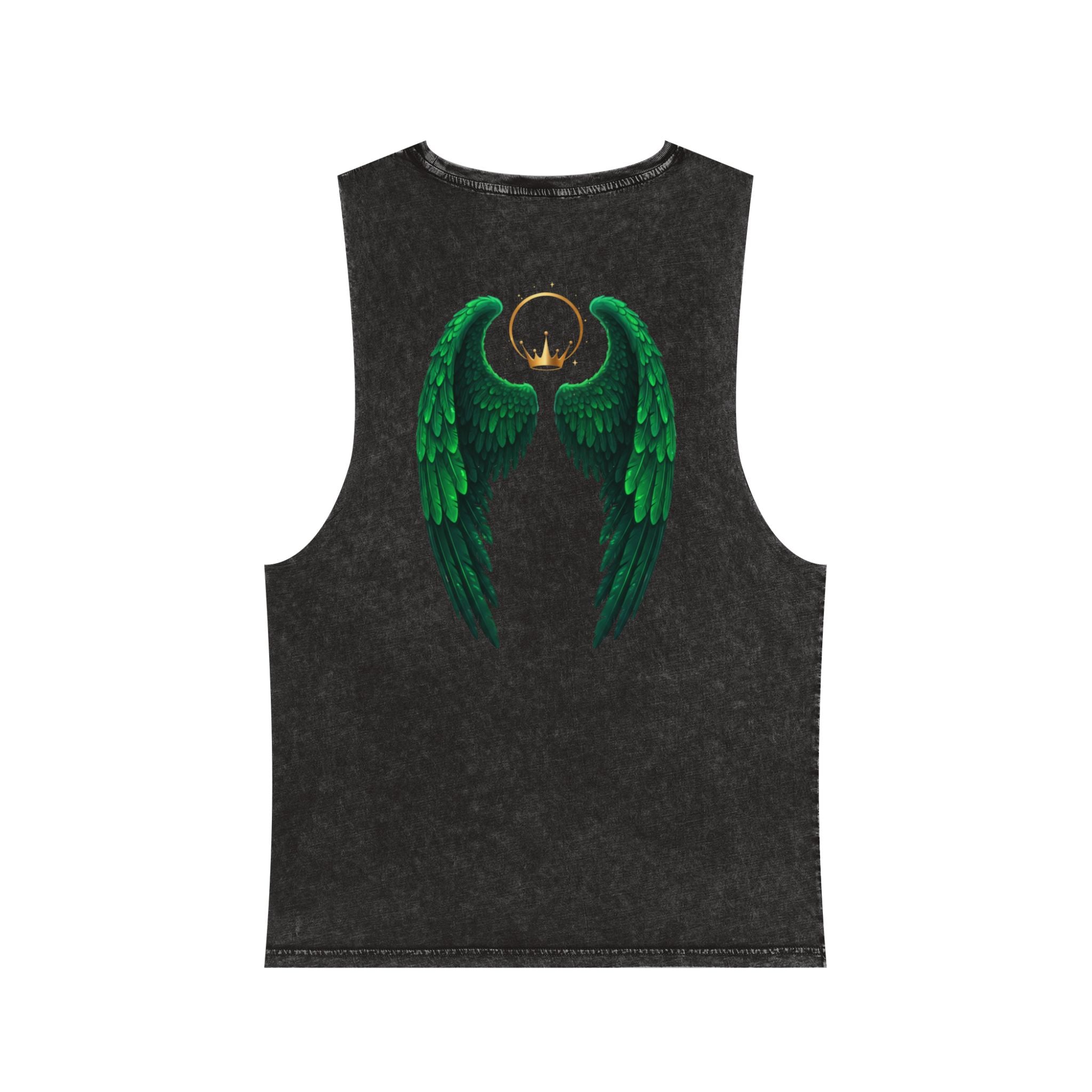Born to Fly Tank Top — Green Angel Wings Stonewash Muscle Tee