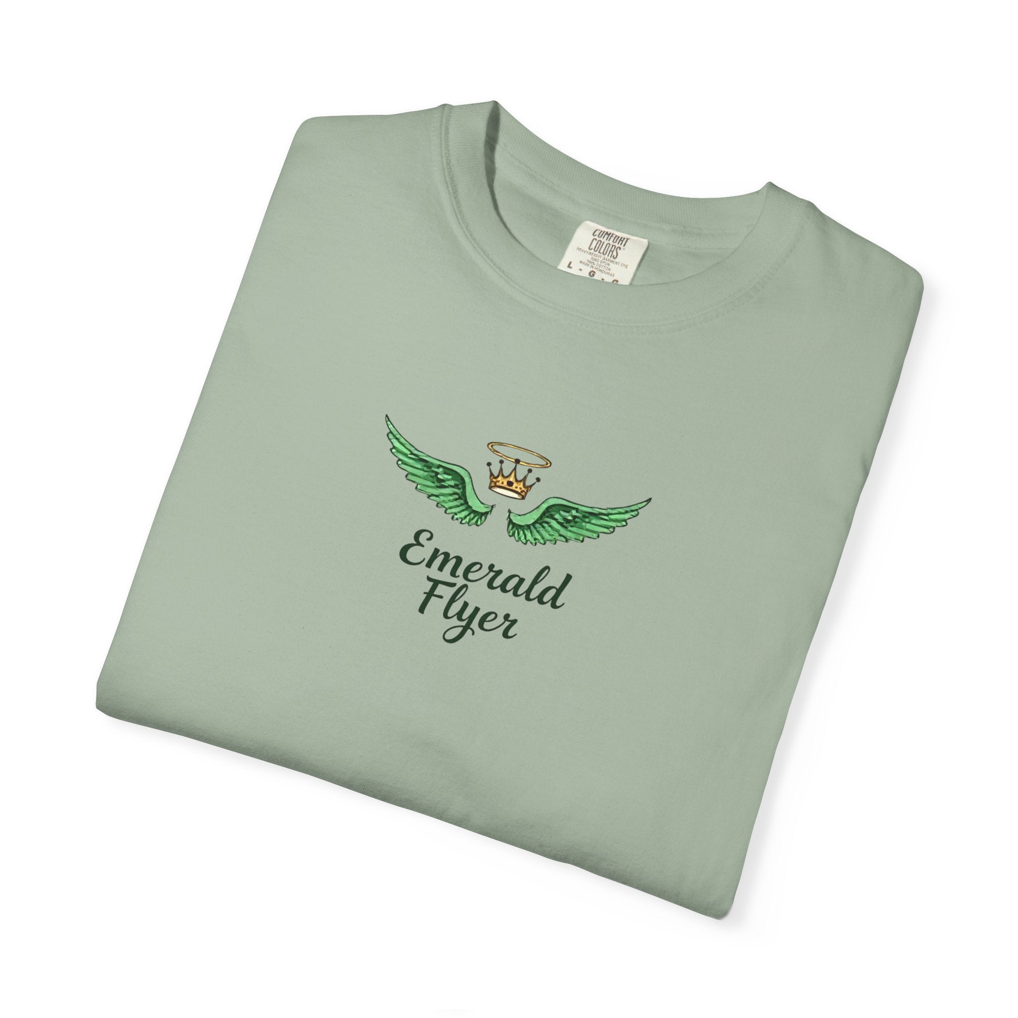 Emerald Flyer T-Shirt – 'Born to Fly' Winged Crown Graphic Tee