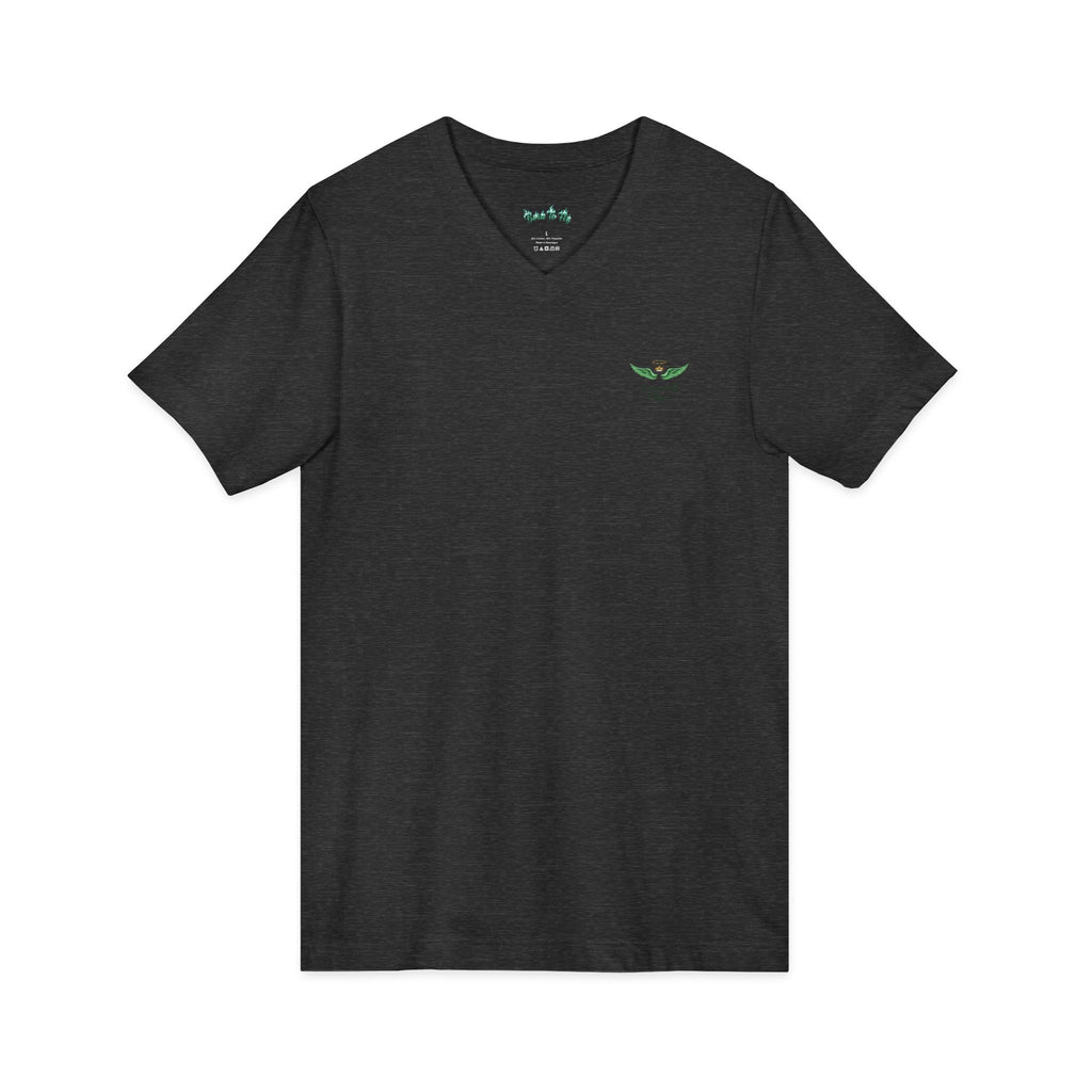 Minimal 'Grow Wild' V-Neck Tee — Small Leaf Chest Graphic, Eco Casual Shirt