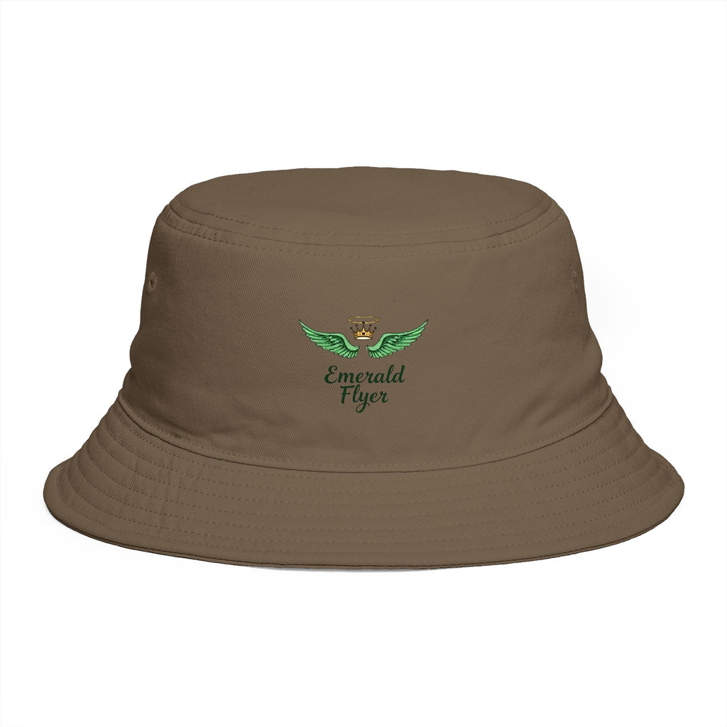 Emerald Tiger Brown Bucket Hat — Embroidered Green Winged Tiger Logo