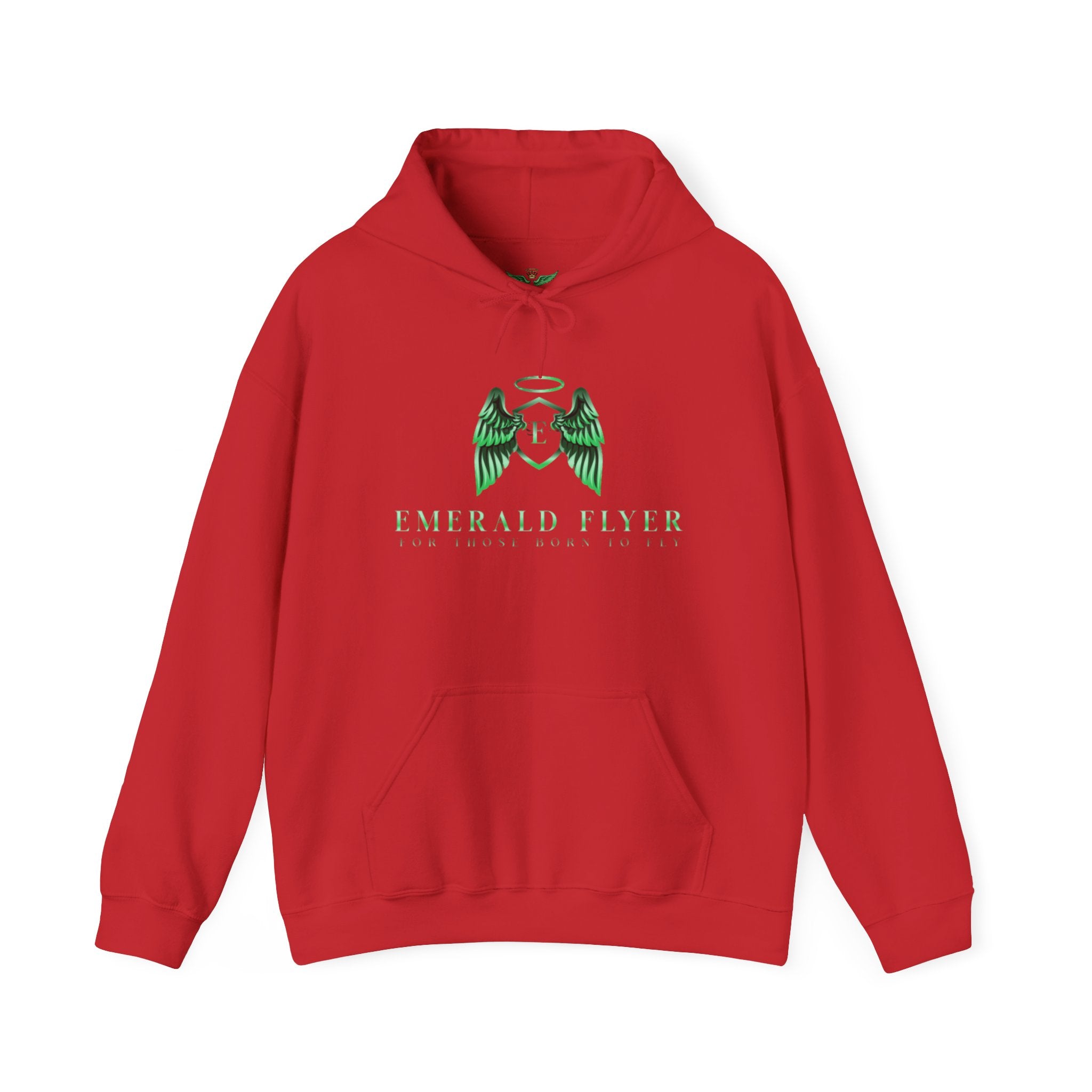 Emerald Flyer Hoodie — Green Angel Wings Pullover with 'Born to Fly' Sleeve
