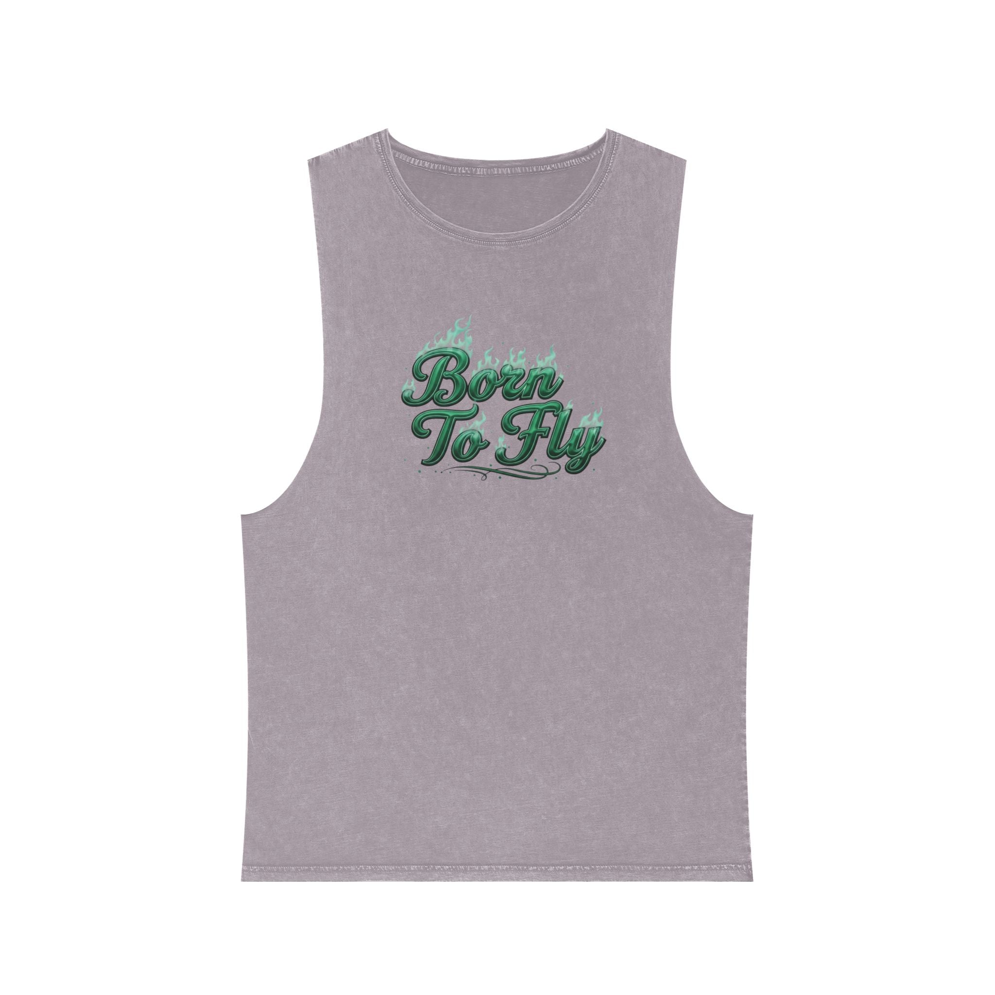 Born to Fly Tank Top — Green Angel Wings Stonewash Muscle Tee
