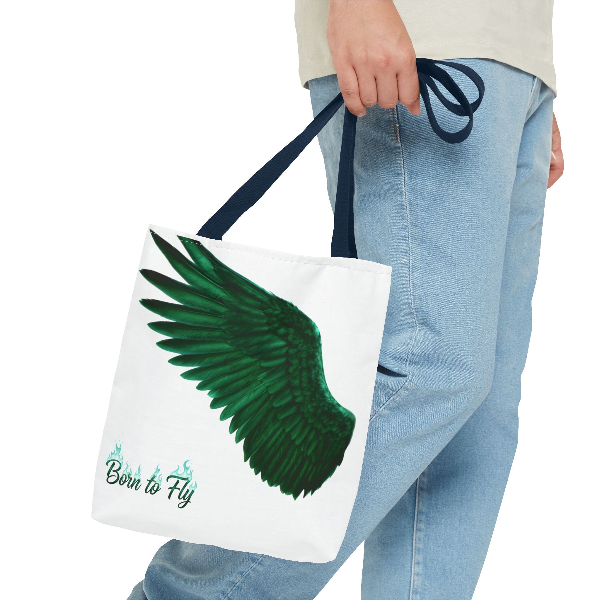 Emerald Wings Tote Bag — "Born to Fly" / "Emerald Flyer" Printed Tote