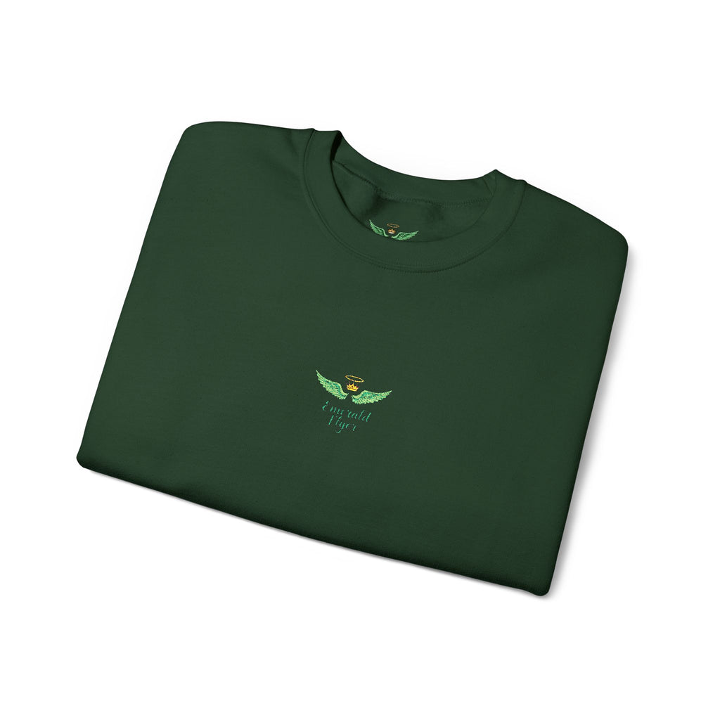White Crewneck Sweatshirt with Tiny Green Plant Embroidery – “Plant Babe” Minimal Floral Design