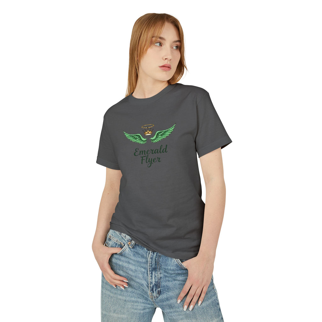Emerald Flyer Tee — 'Emerald Flyer' Wings Graphic Cotton T-Shirt