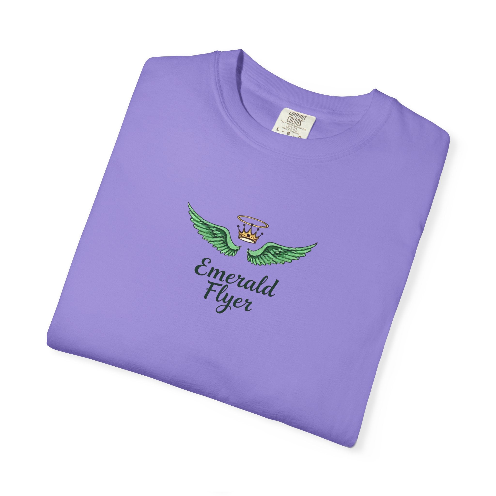 Emerald Flyer T-Shirt – 'Born to Fly' Winged Crown Graphic Tee