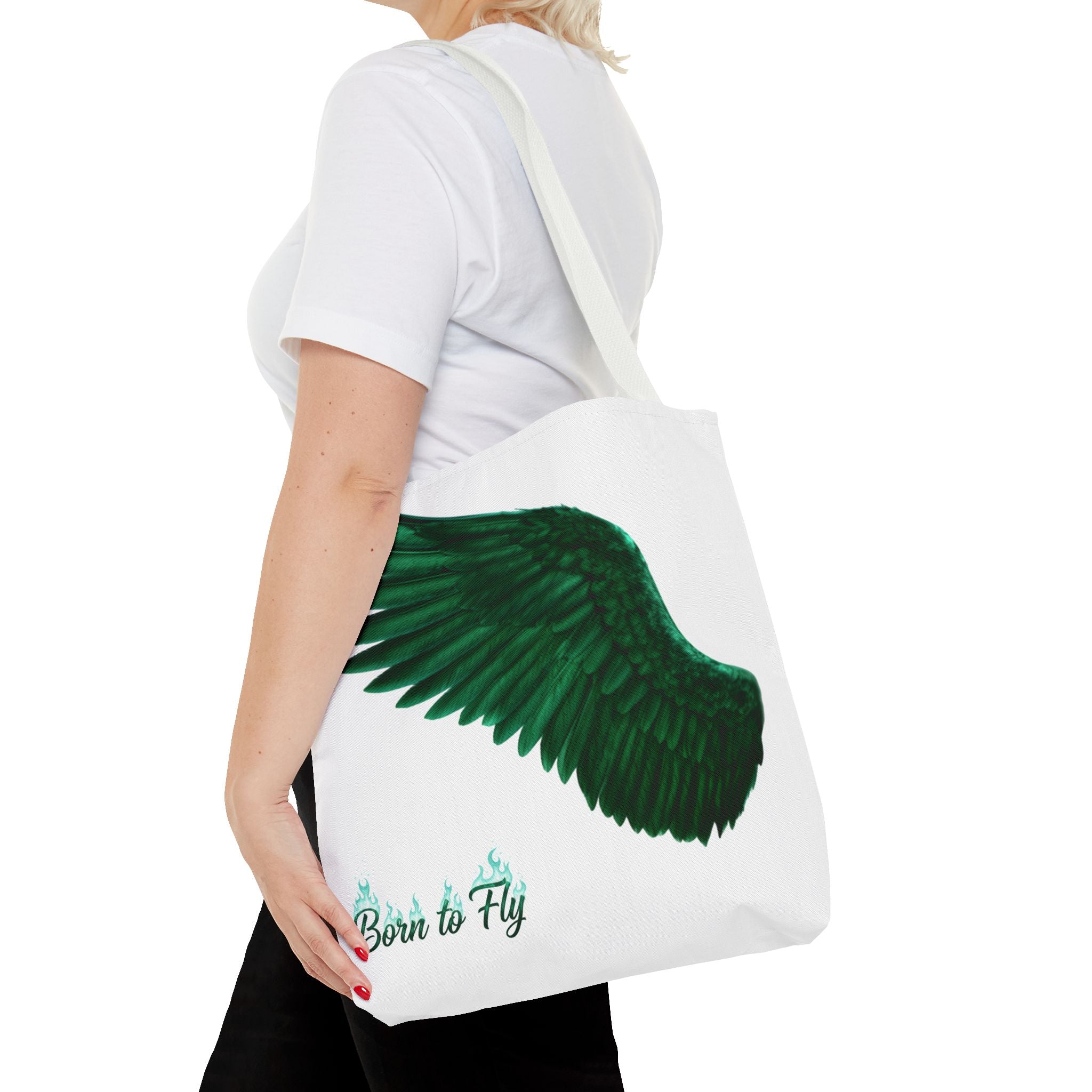 Emerald Wings Tote Bag — "Born to Fly" / "Emerald Flyer" Printed Tote