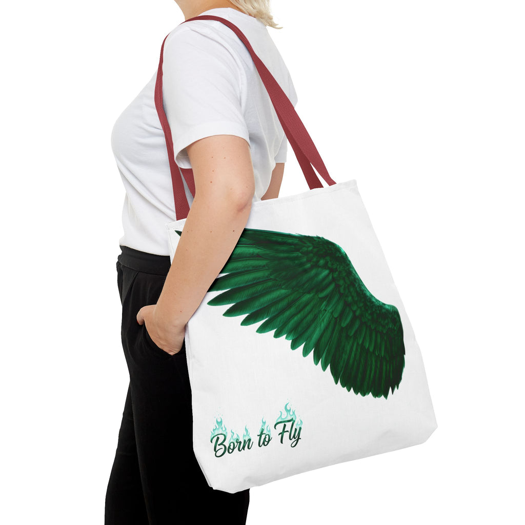 Emerald Wings Tote Bag — "Born to Fly" / "Emerald Flyer" Printed Tote