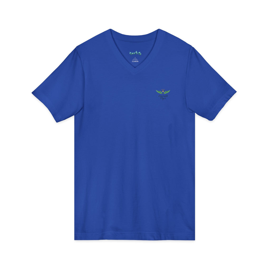 Minimal 'Grow Wild' V-Neck Tee — Small Leaf Chest Graphic, Eco Casual Shirt