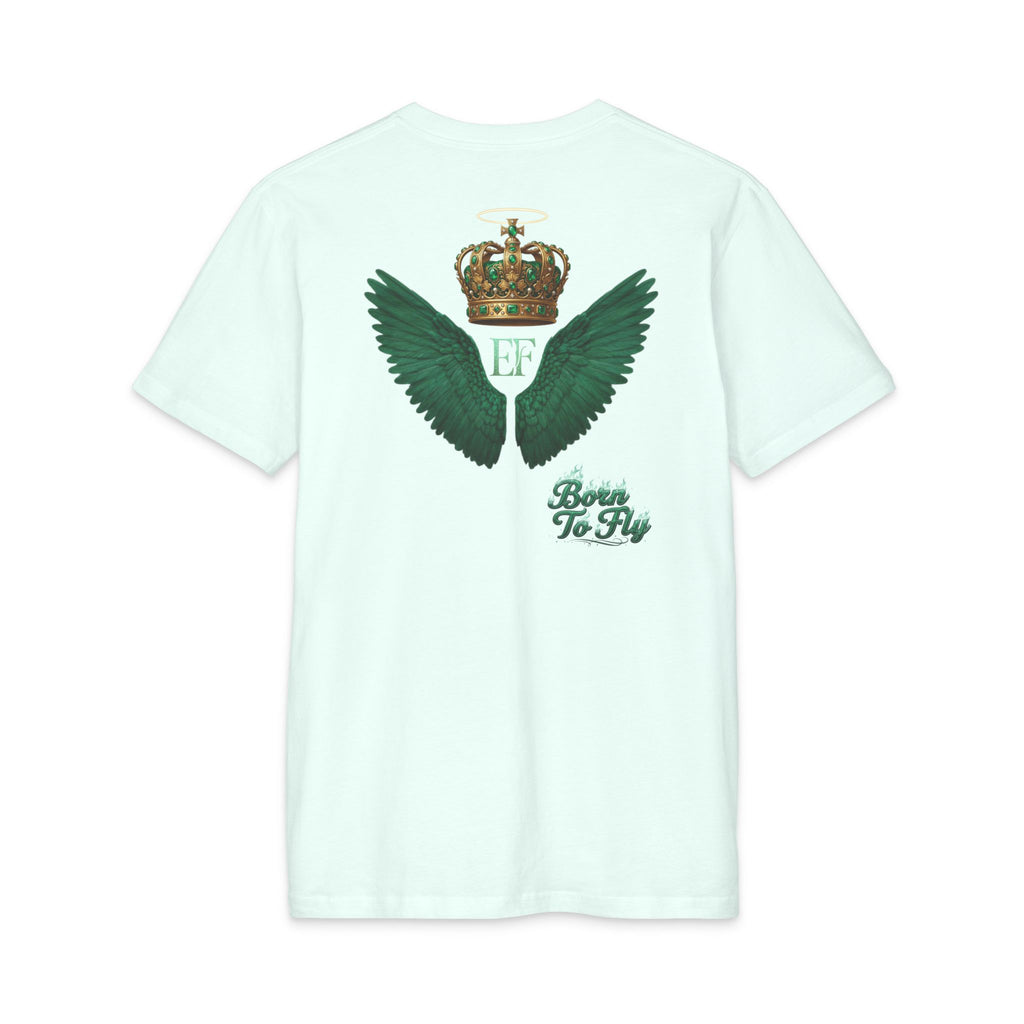 Emerald Flyer Tee — 'Born To Fly' Wing & Crown Graphic T-Shirt