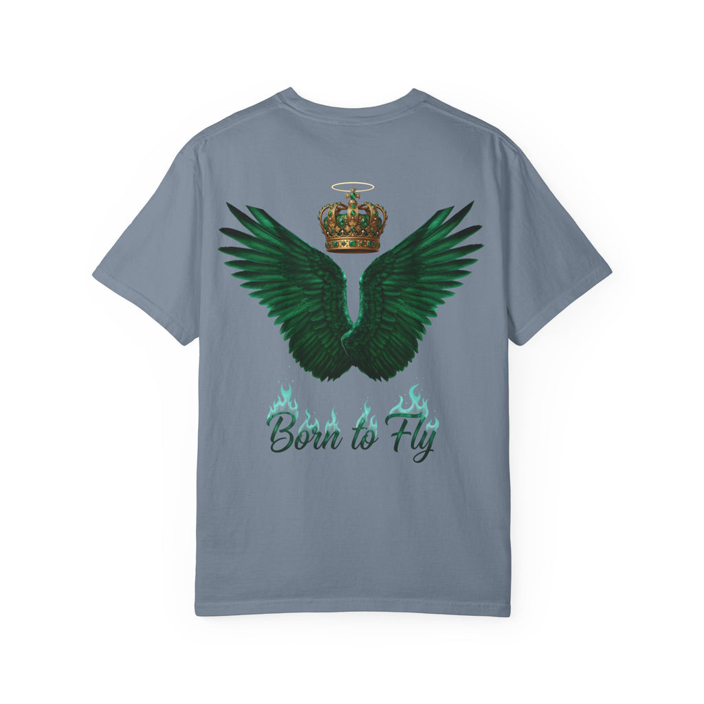 Emerald Flyer T-Shirt – 'Born to Fly' Winged Crown Graphic Tee