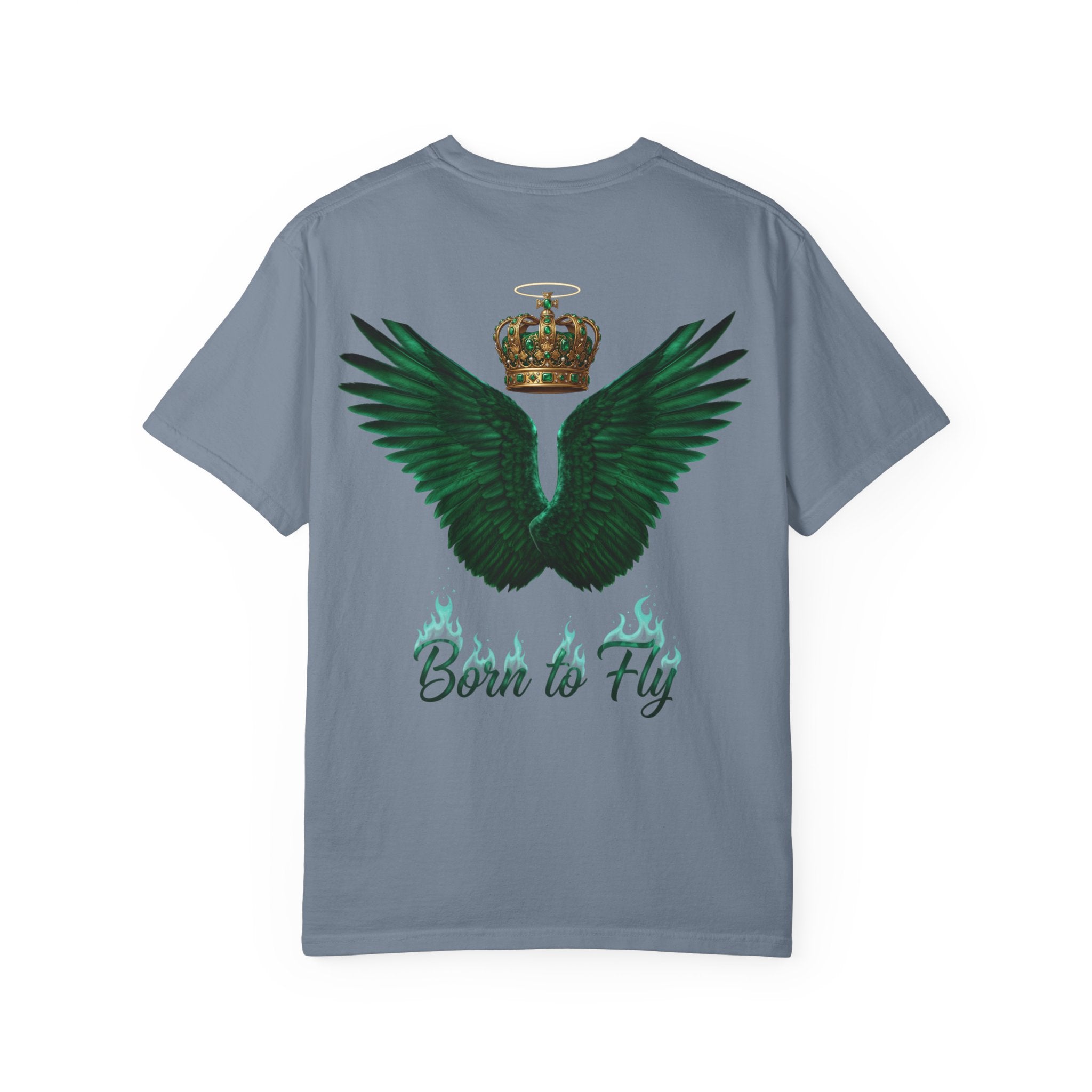 Emerald Flyer T-Shirt – 'Born to Fly' Winged Crown Graphic Tee