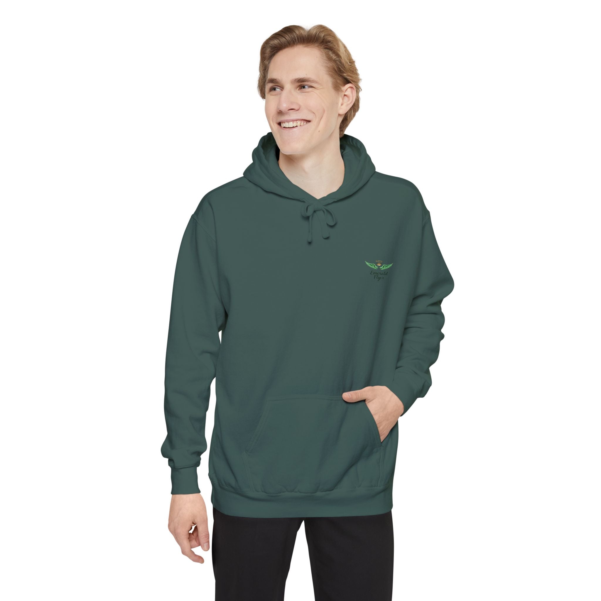 Minimal Plant Logo Hoodie — Small Green Leaf Chest Design