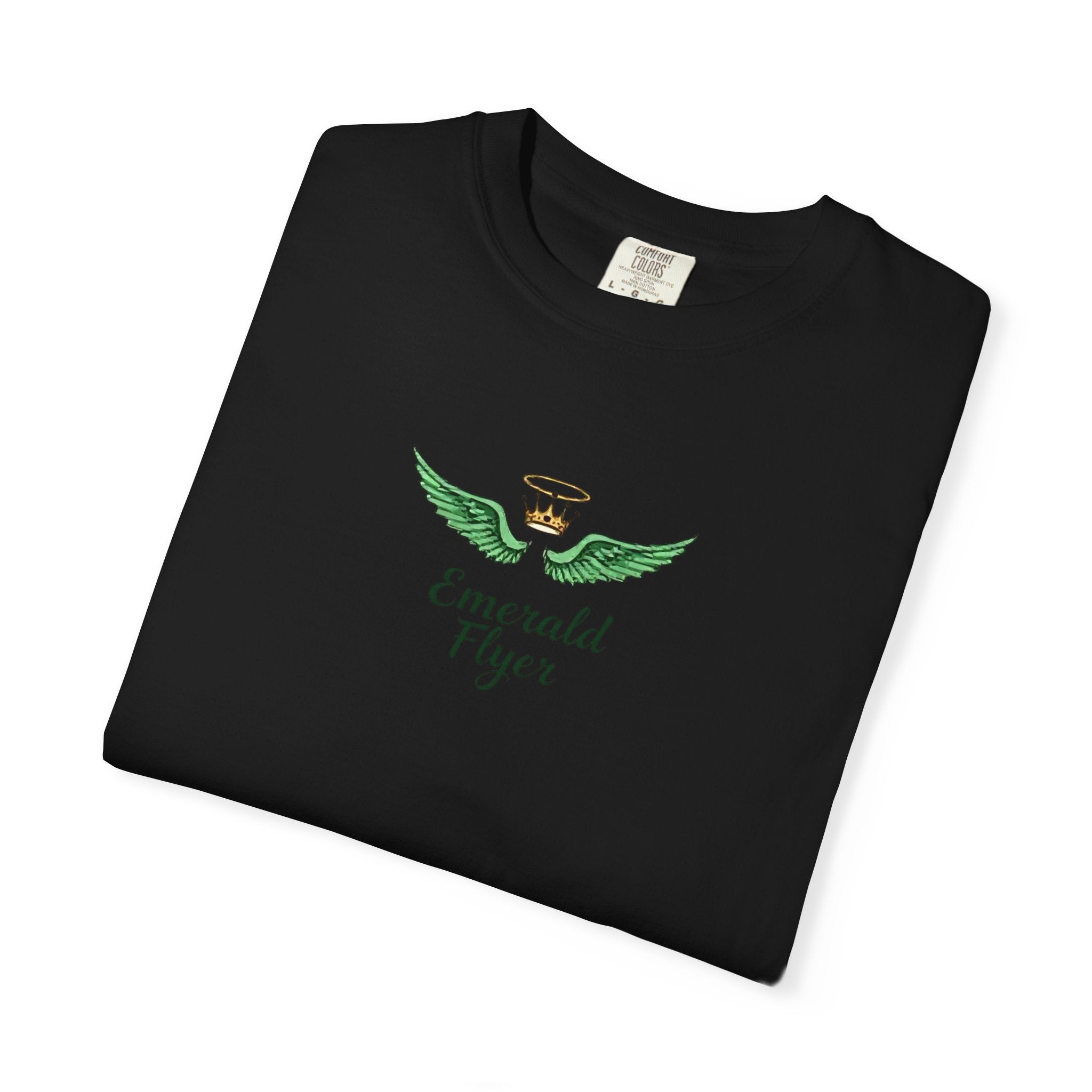 Emerald Flyer T-Shirt – 'Born to Fly' Winged Crown Graphic Tee