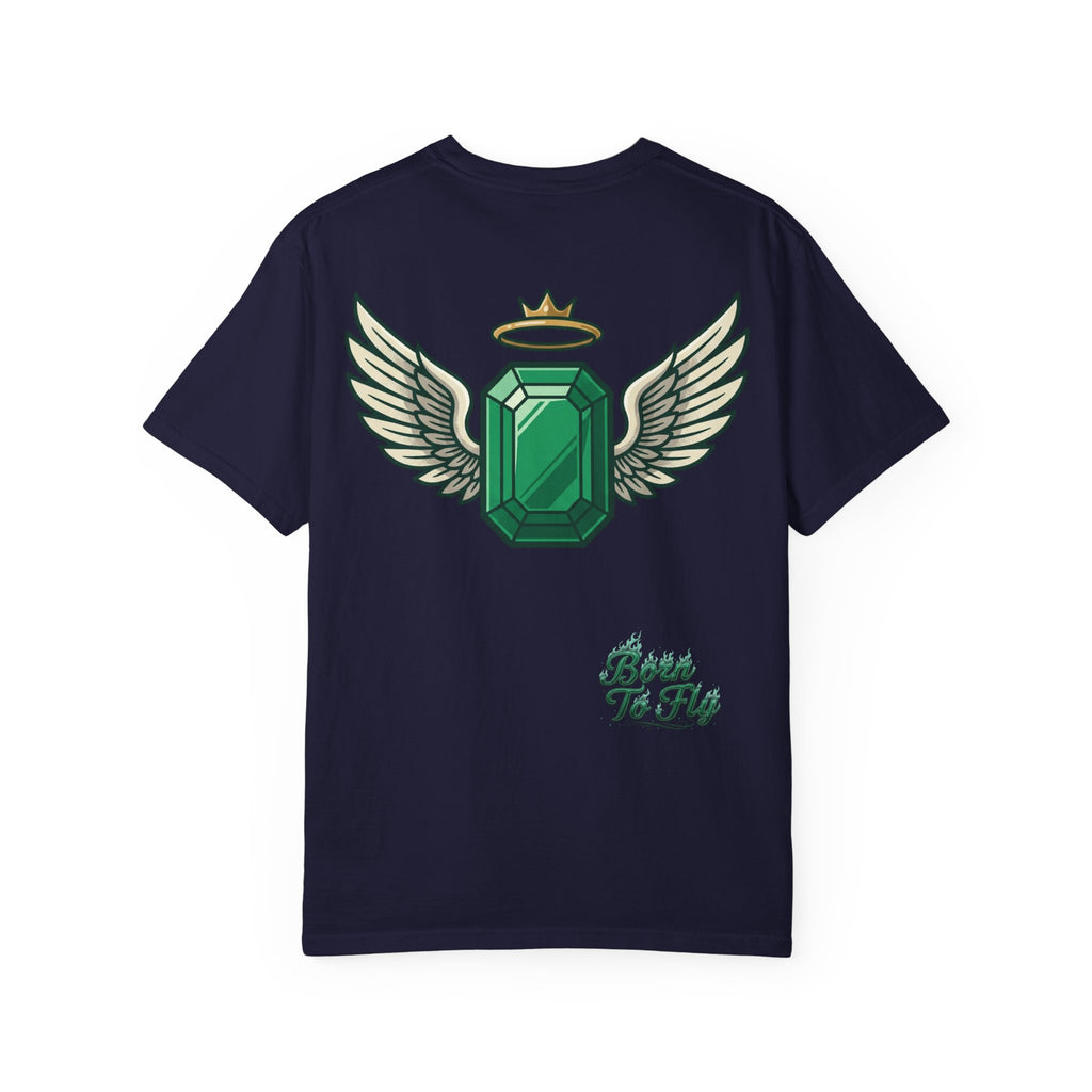 Emerald Flyer T-Shirt — "Born To Fly" Winged Emerald Graphic Tee